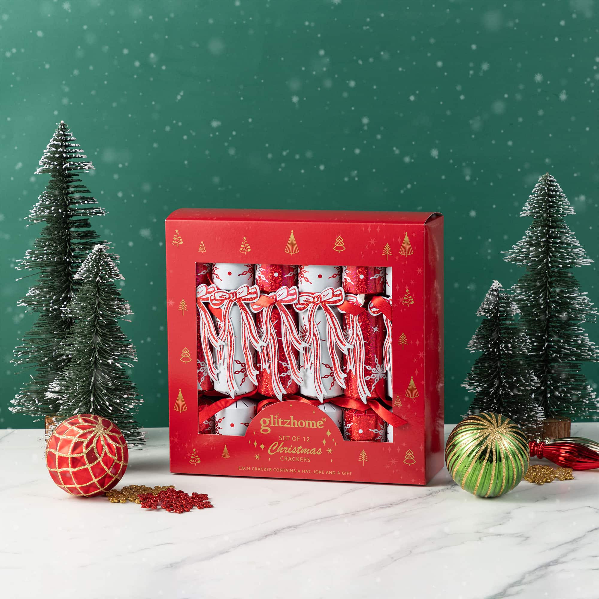 Glitzhome&#xAE; 12PK 1.25&#x22;D x 10&#x22;H Christmas Snowflake with Bow Party Cracker with Gift Contents
