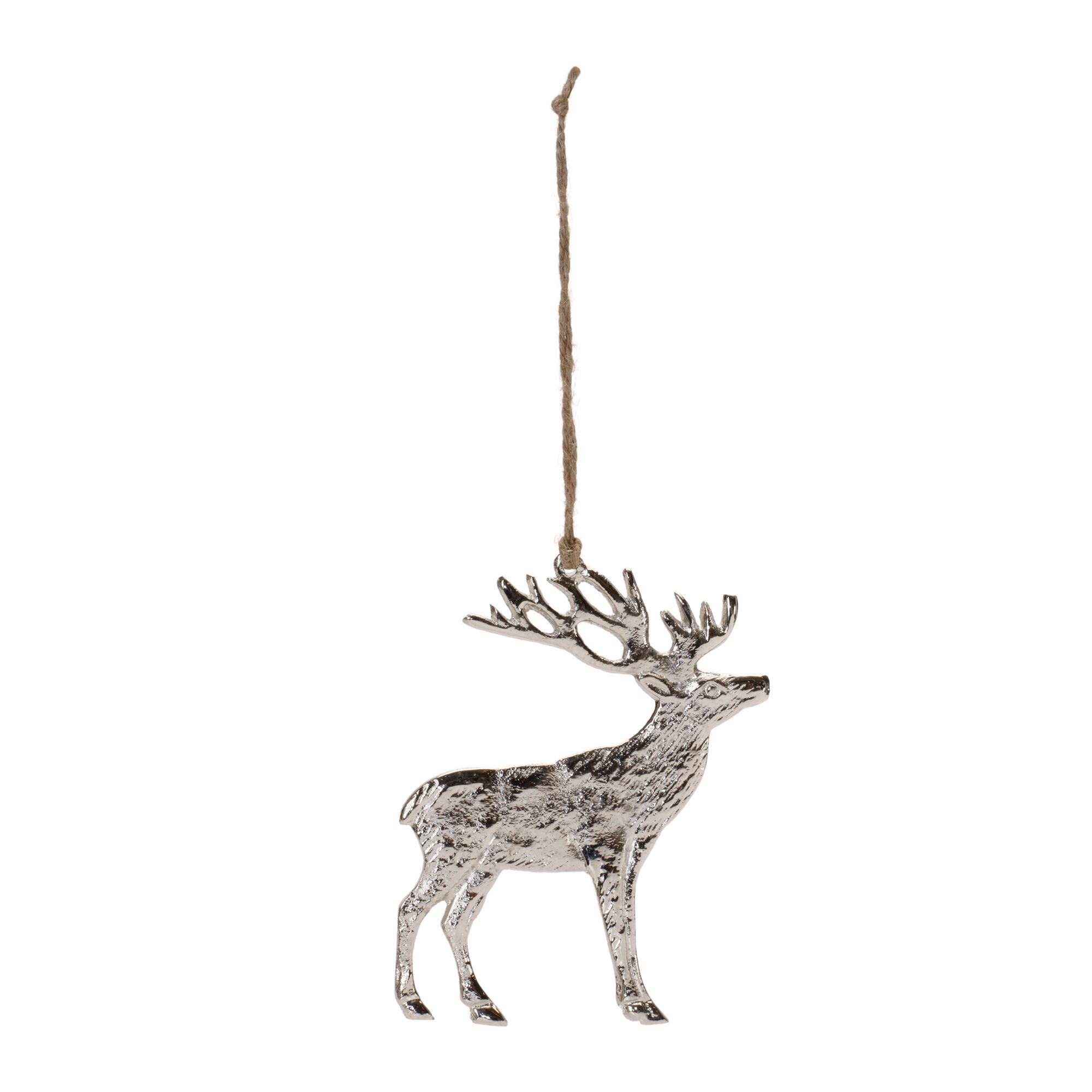5&#x22; Rustic Silver Metal Deer Ornaments, 12ct.