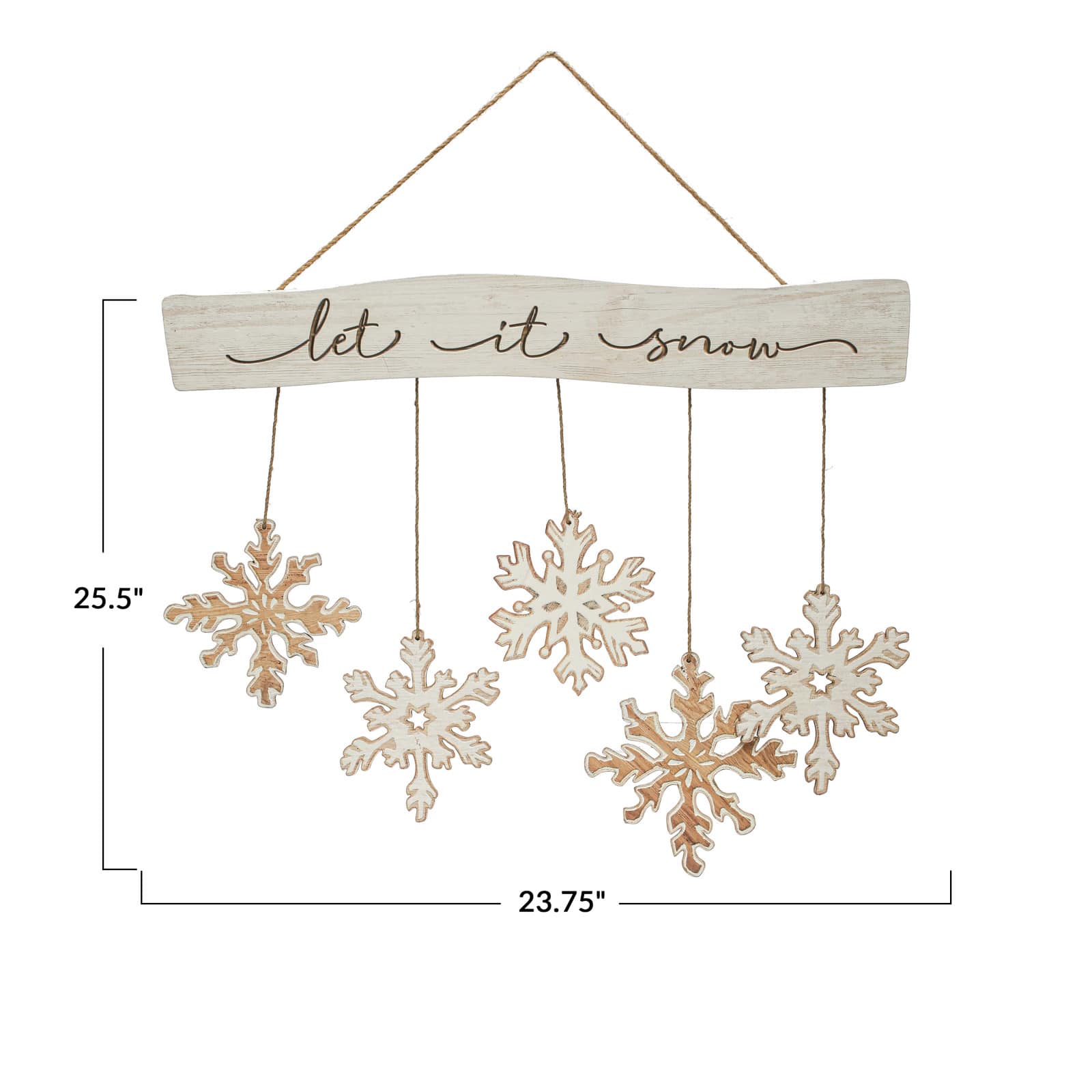 25.5&#x22; White &#x26; Brown Let It Snow Fir Wood Snowflake Wall Hanging