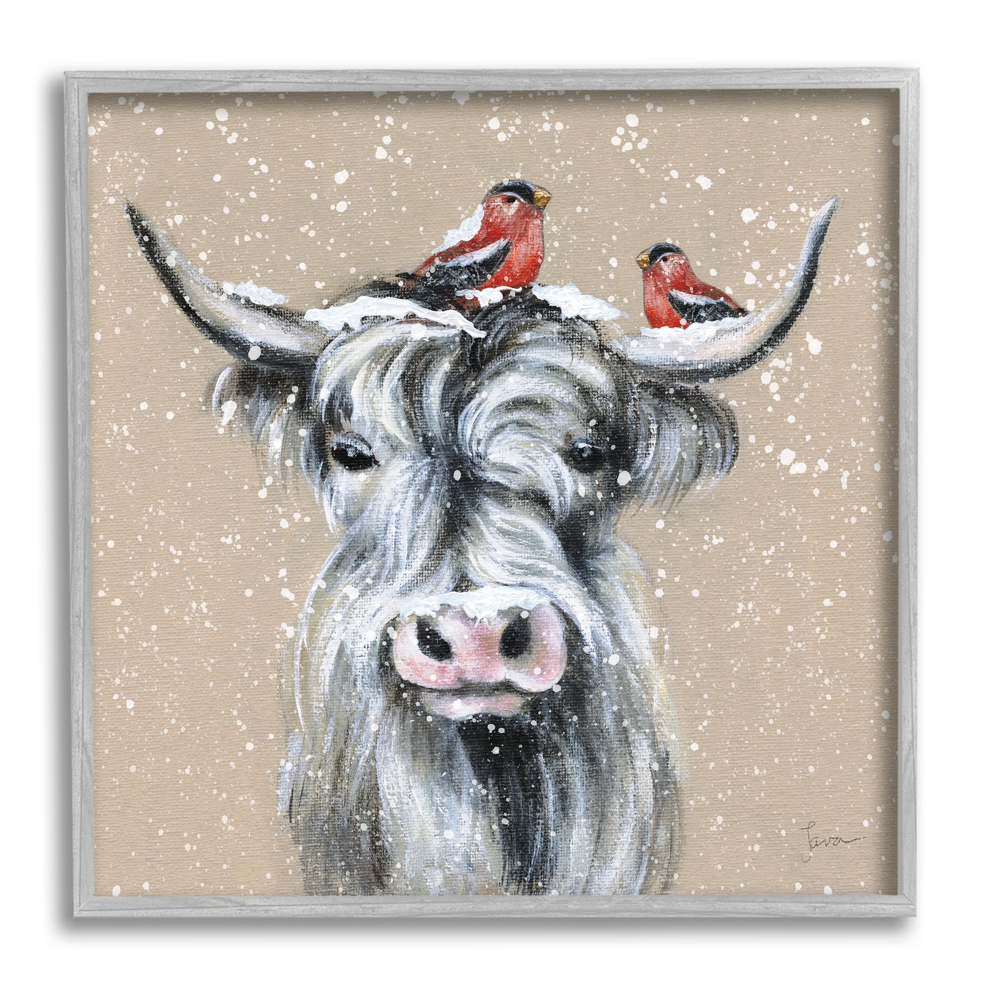 Stupell Industries Snowy Cattle & Birds Farmhouse Framed Giclee Art