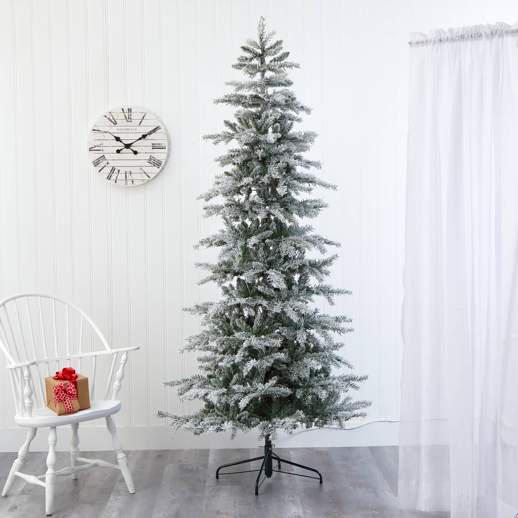 7.5ft. Pre-Lit Slim Flocked Nova Scotia Spruce Artificial Christmas Tree with Warm White LED Lights