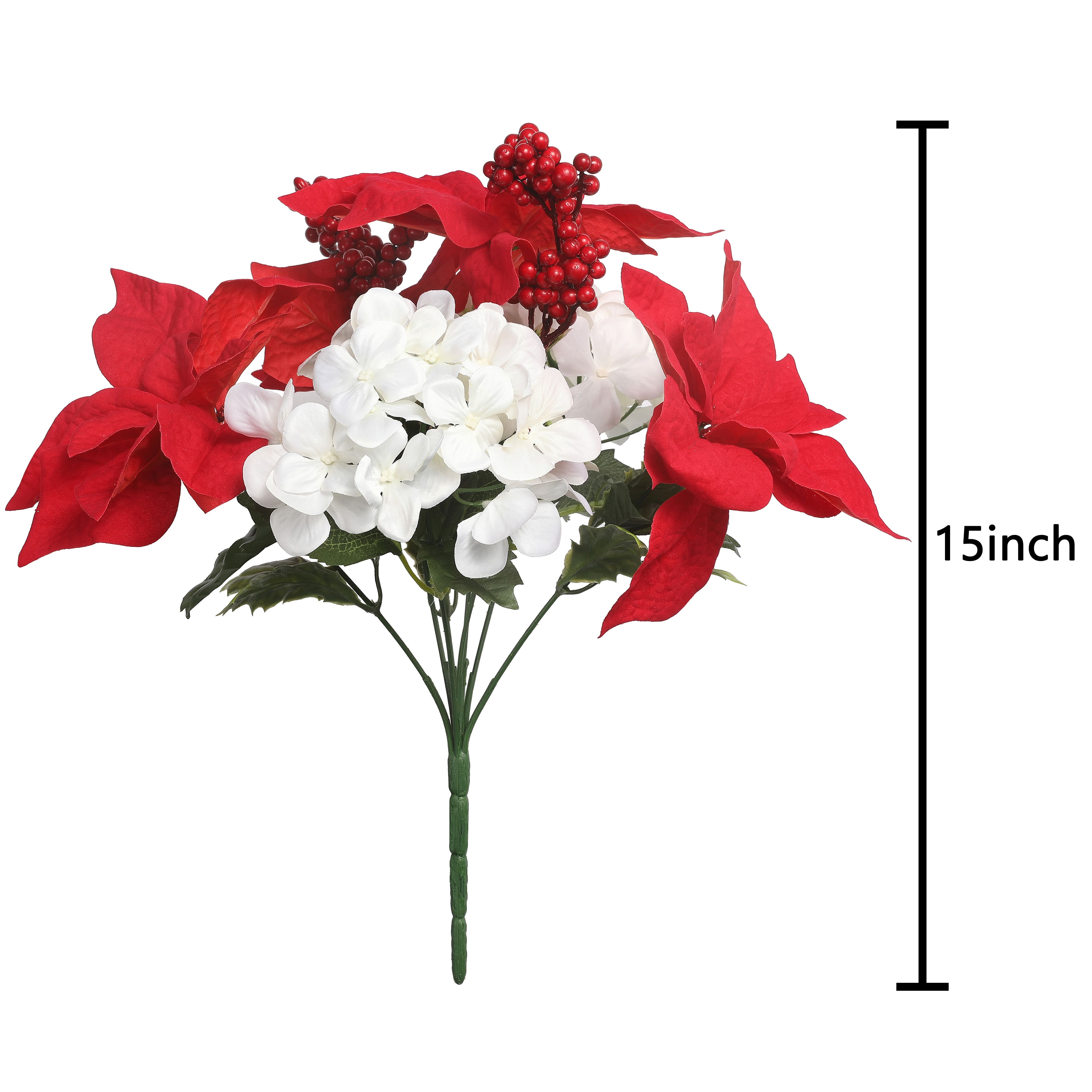 15&#x22; Red Poinsettia &#x26; White Hydrangea Deluxe Bush by Ashland&#xAE;
