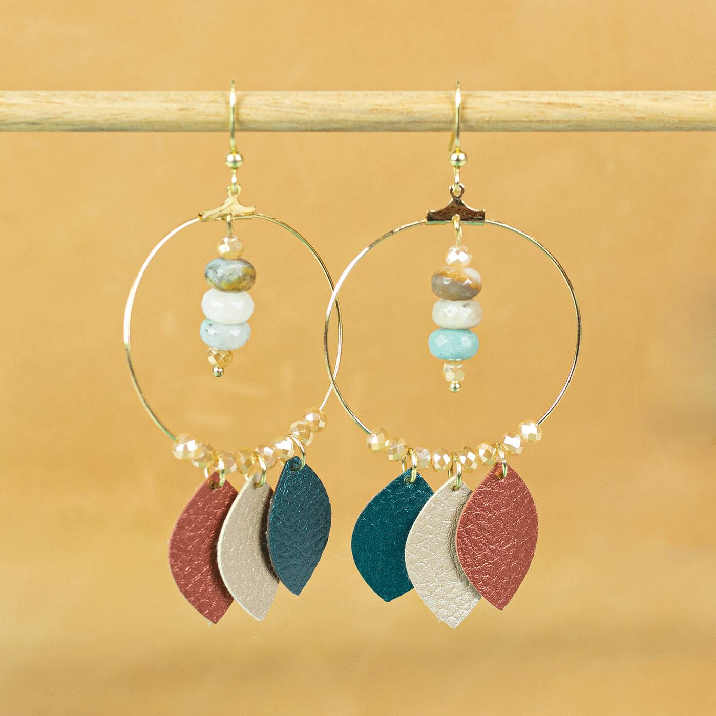Leather and bead earrings