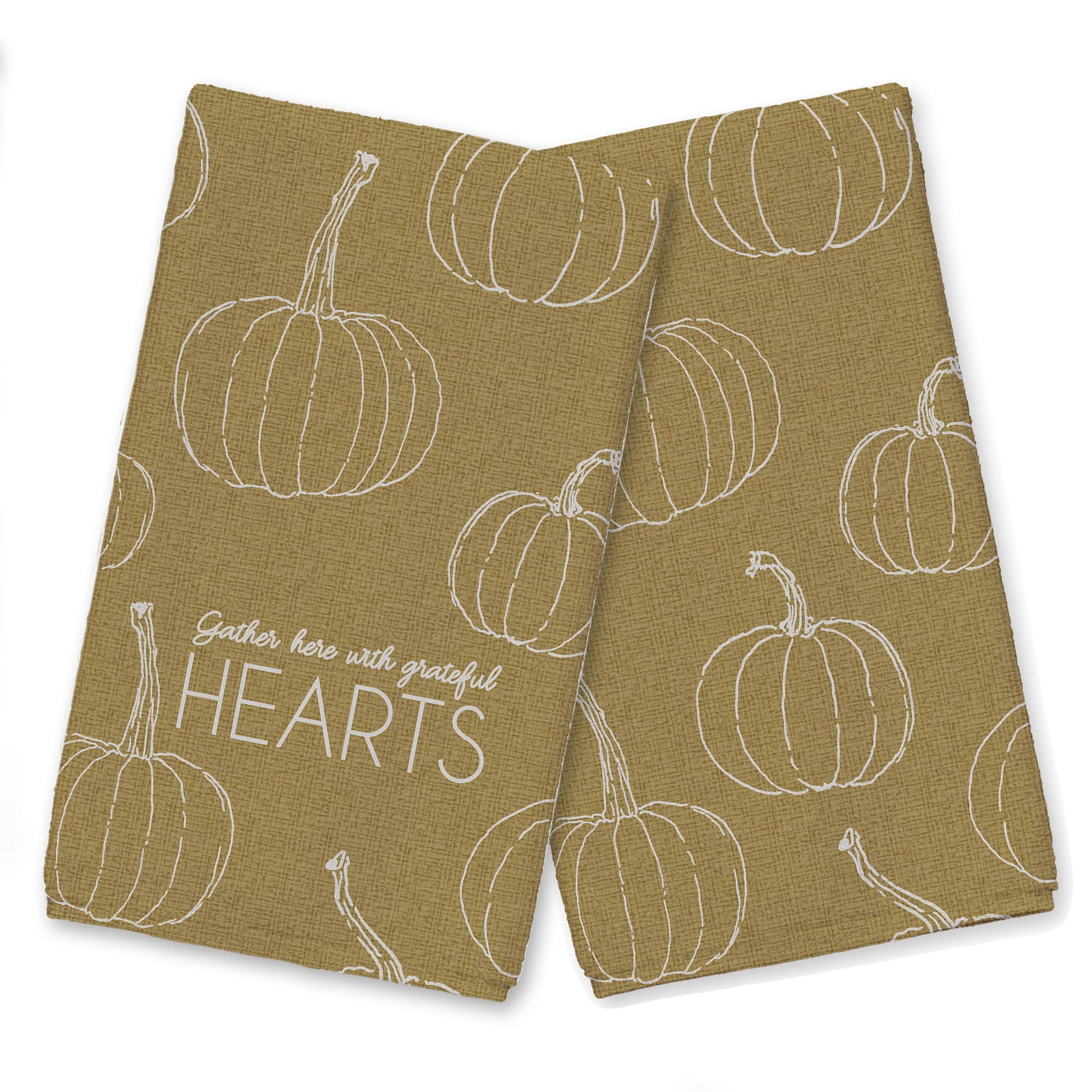 Grateful Hearts Mustard Pumpkin Tea Towel Set