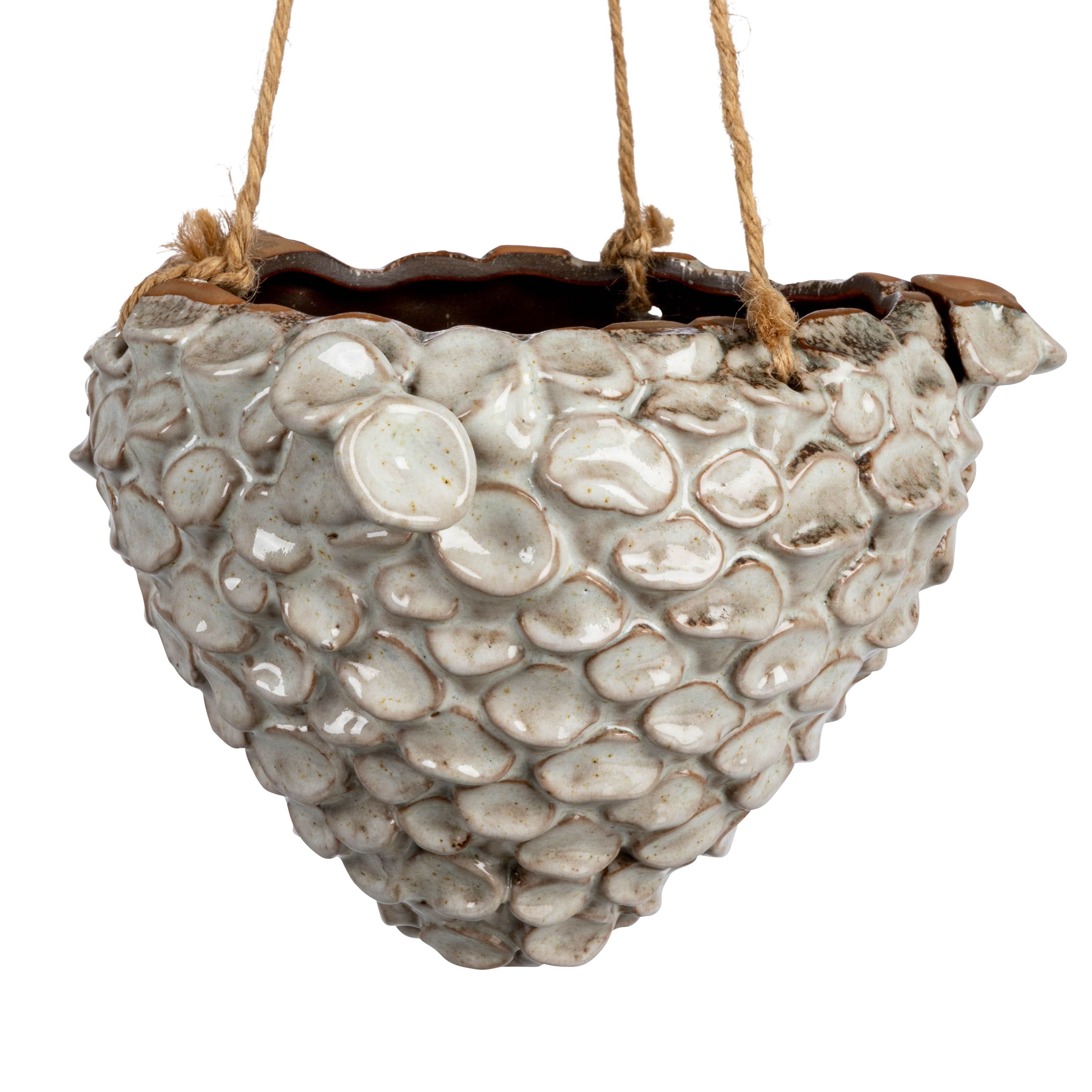 Hello Honey&#xAE; 7.5&#x22; Ivory Hanging Stoneware Seashell Planter with Rope