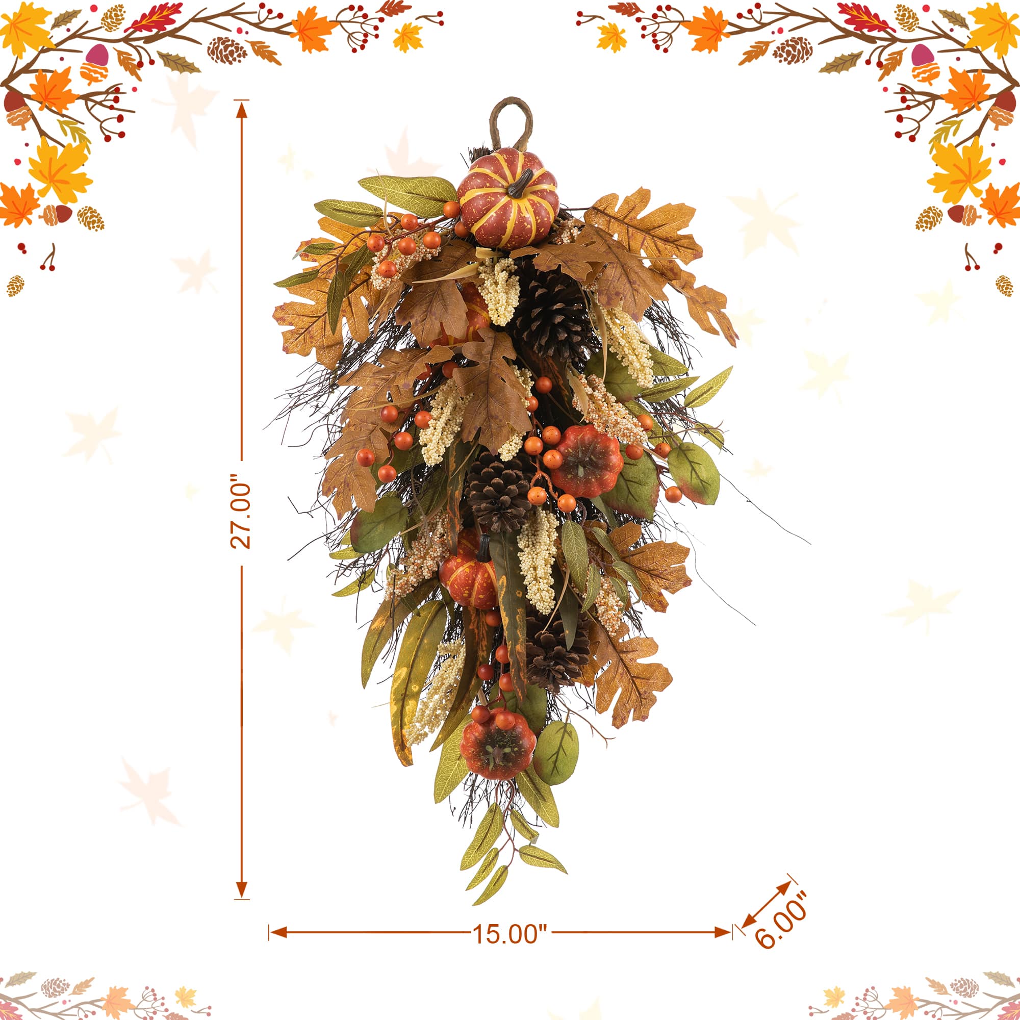 Glitzhome® 27" Fall Pumpkin Leaf Swag