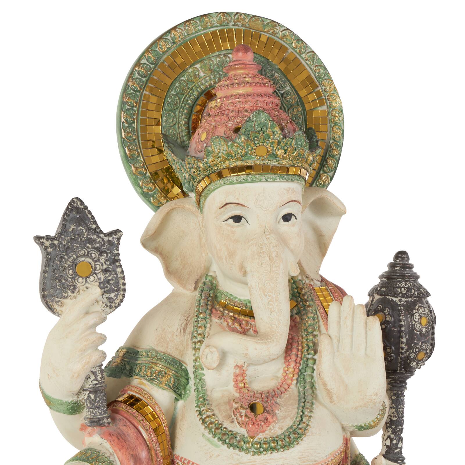 26.5" Gold Ganesh Sculpture with Green, Blue & Red Accents