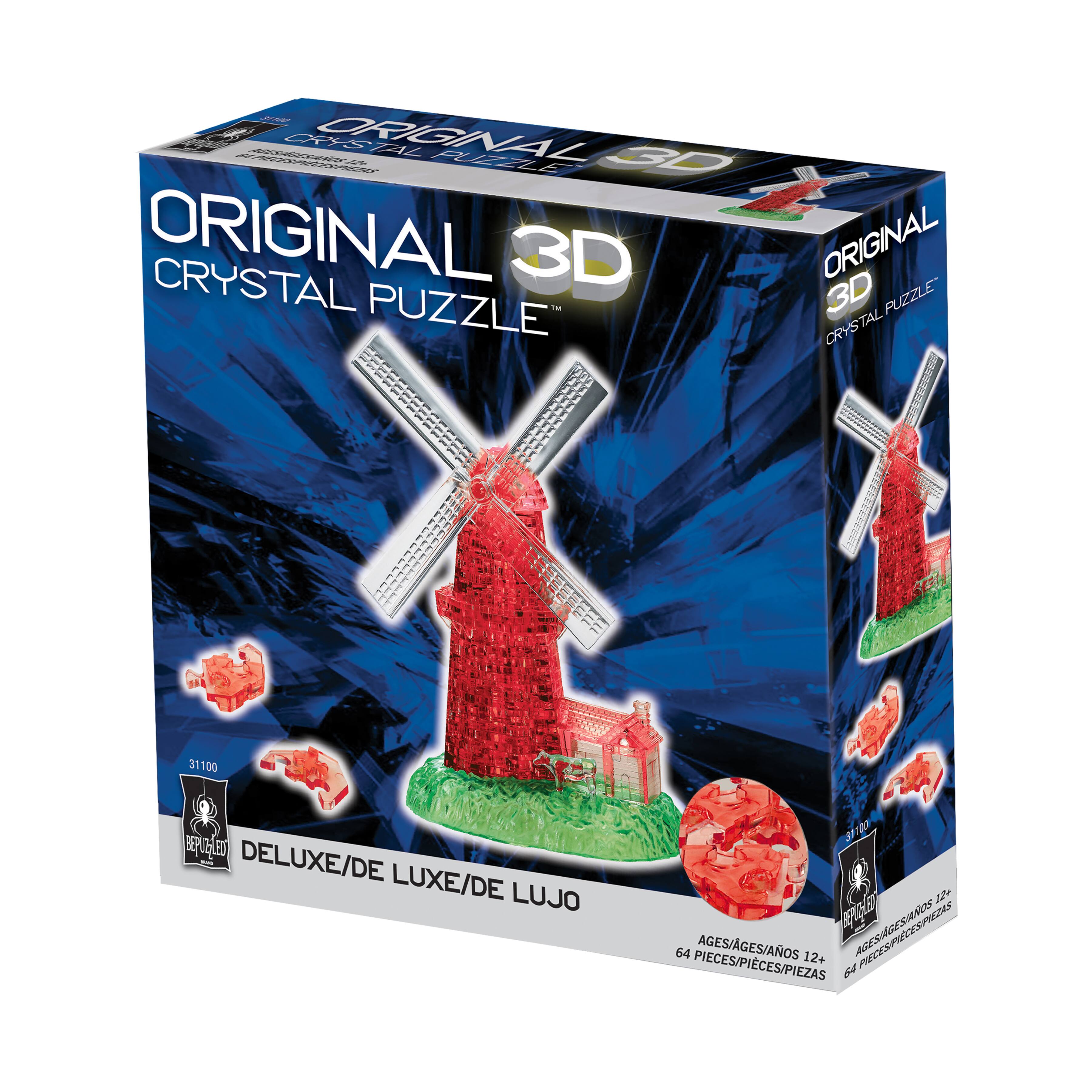 3D Crystal Puzzle - Windmill (White/Red): 64 Pcs