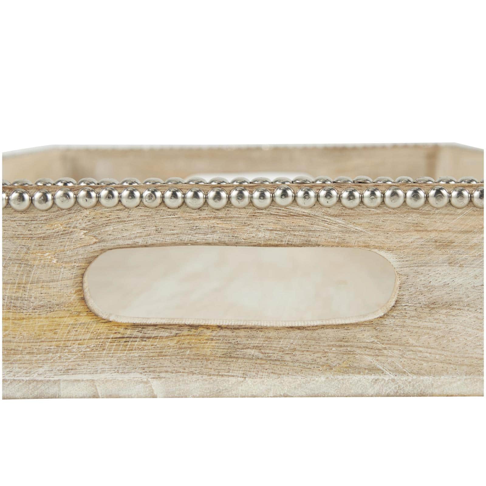 Light Brown Mango Wood Trays with Silver Beaded Rim, 2ct.