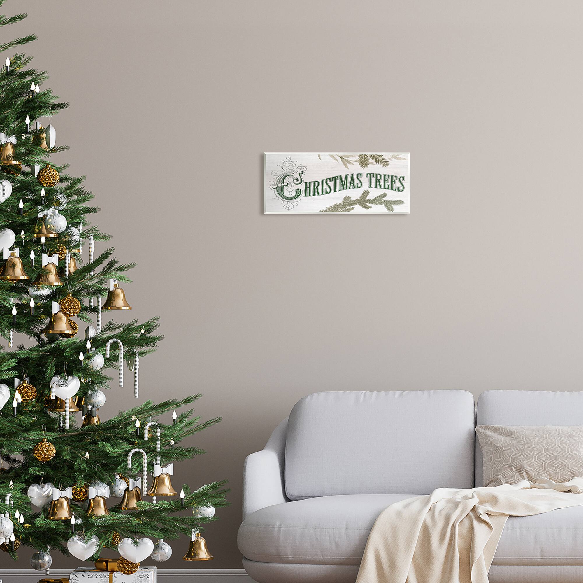 Stupell Industries Christmas Trees Ornate Letters Wall Plaque Art