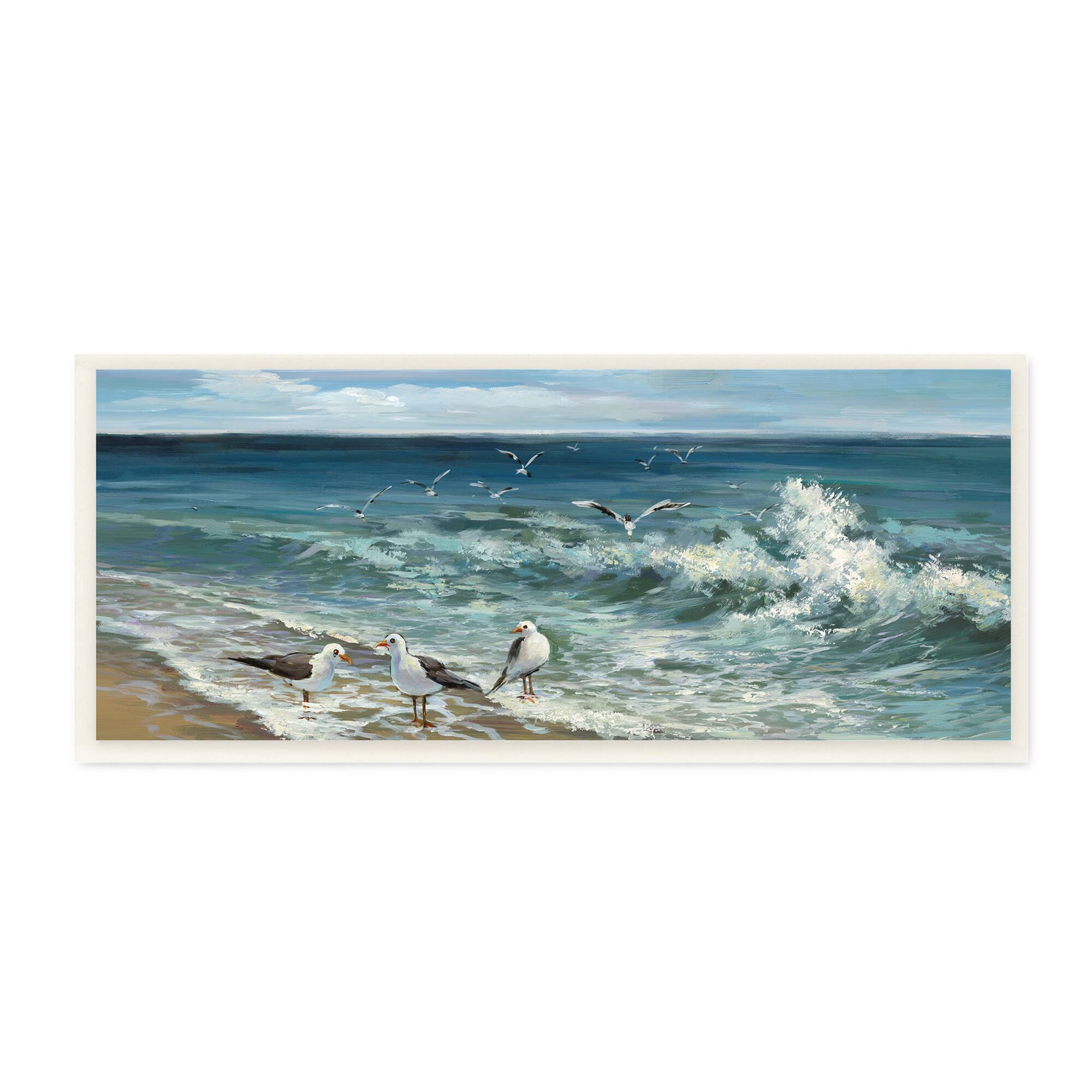 Stupell Industries White Caps on Incoming Tied Beach Seagulls Wood Wall Plaque
