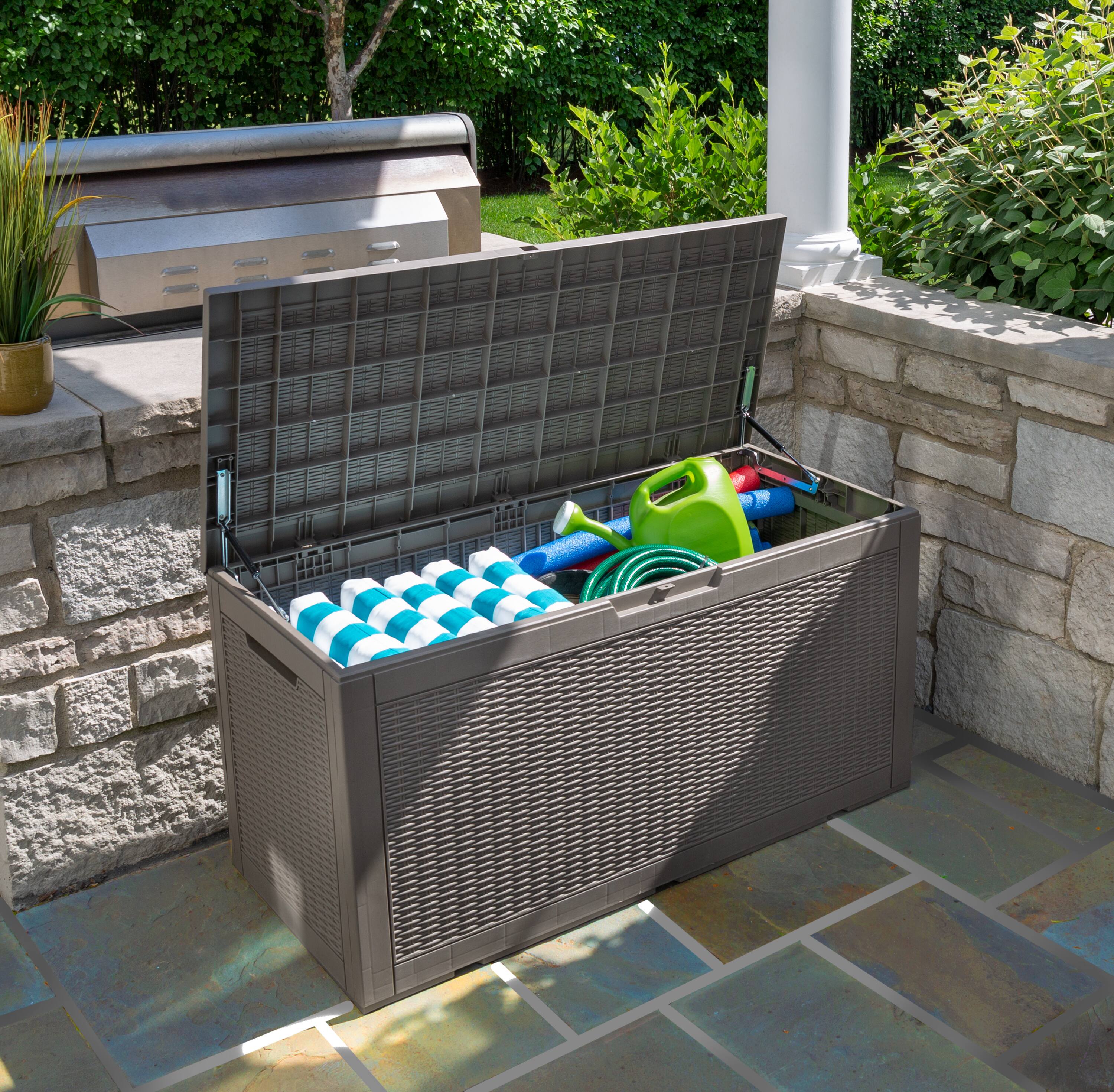 Honey Can Do 100gal Brown Wicker Resin Deck Box