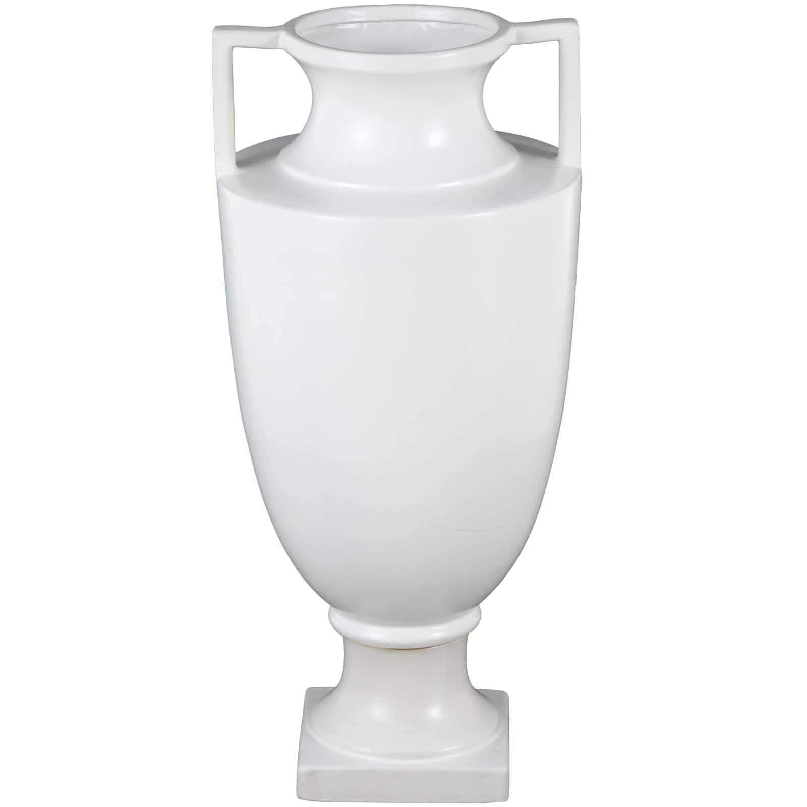 22" White Urn-Shaped Ceramic Vase with Handles