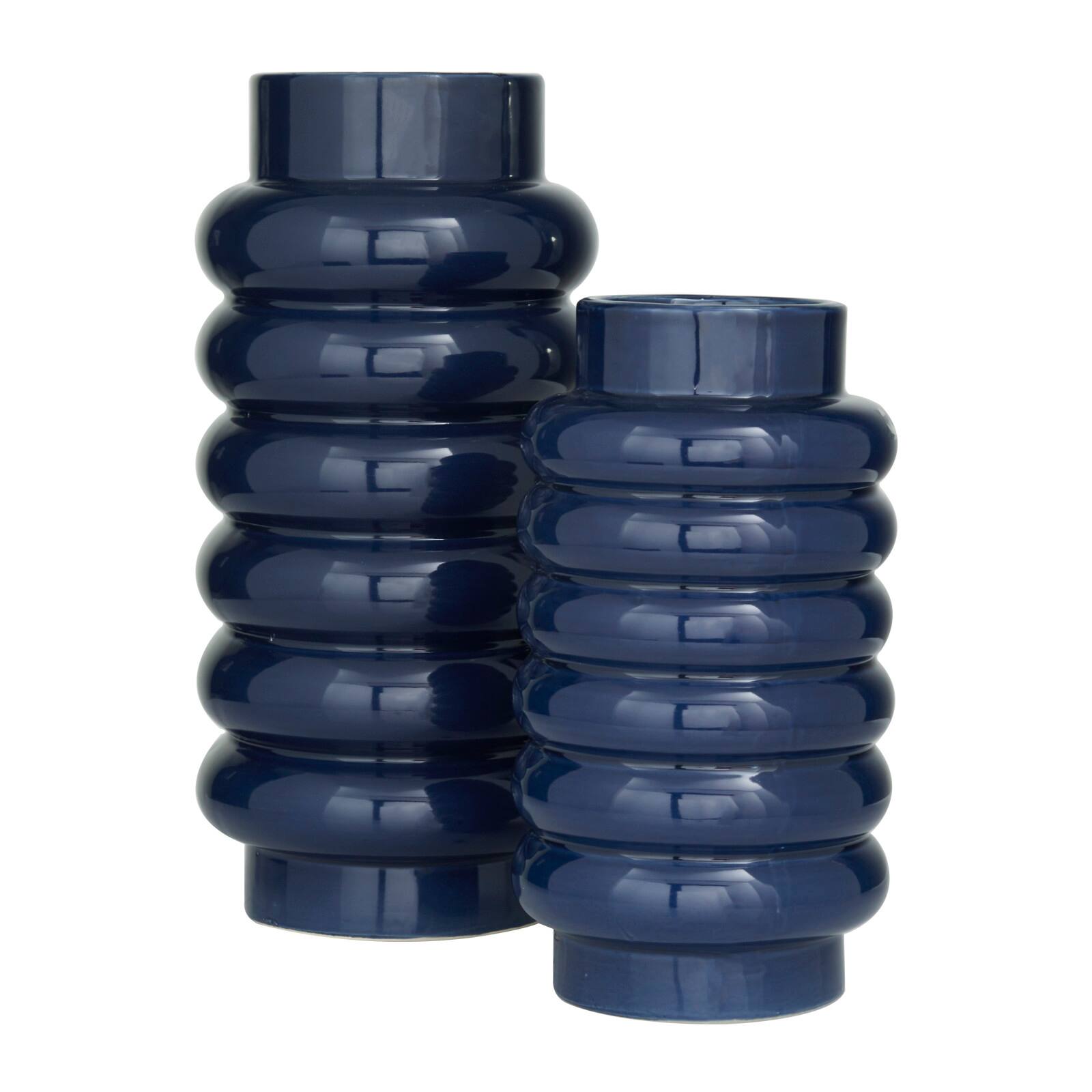 Dark Blue Ceramic Modern Vase, Set of 2" 16", 12"