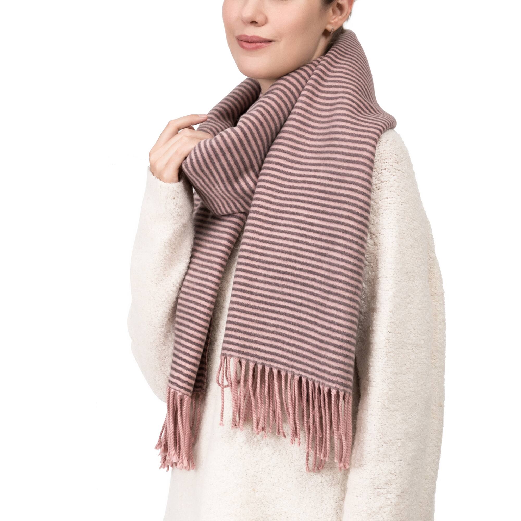 Glitzhome&#xAE; 73&#x22; Pink &#x26; Brown Striped Reversible Scarf with Tassels