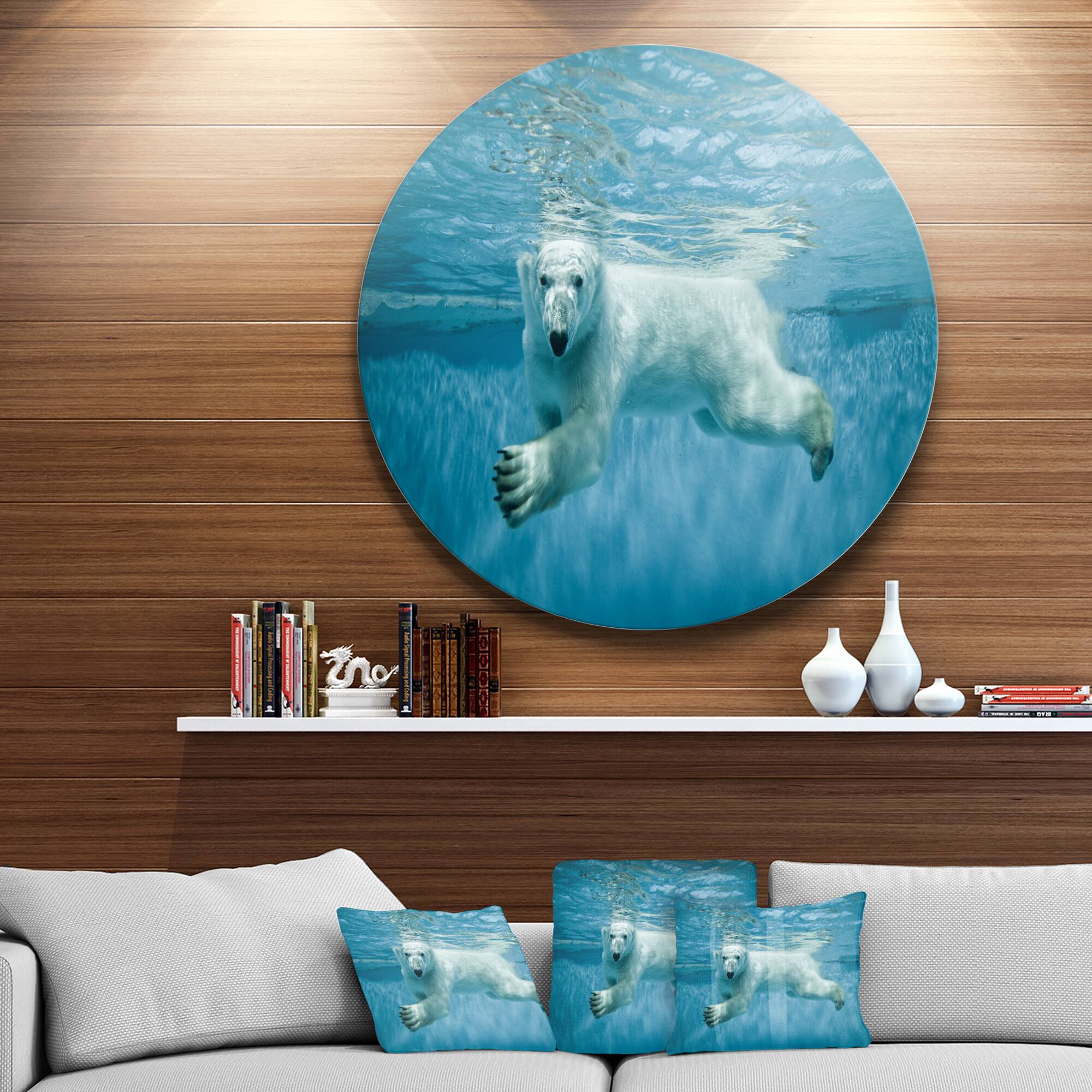 Designart - Polar Bear Swimming under Water&#x27; Disc Large Animal Metal Artwork