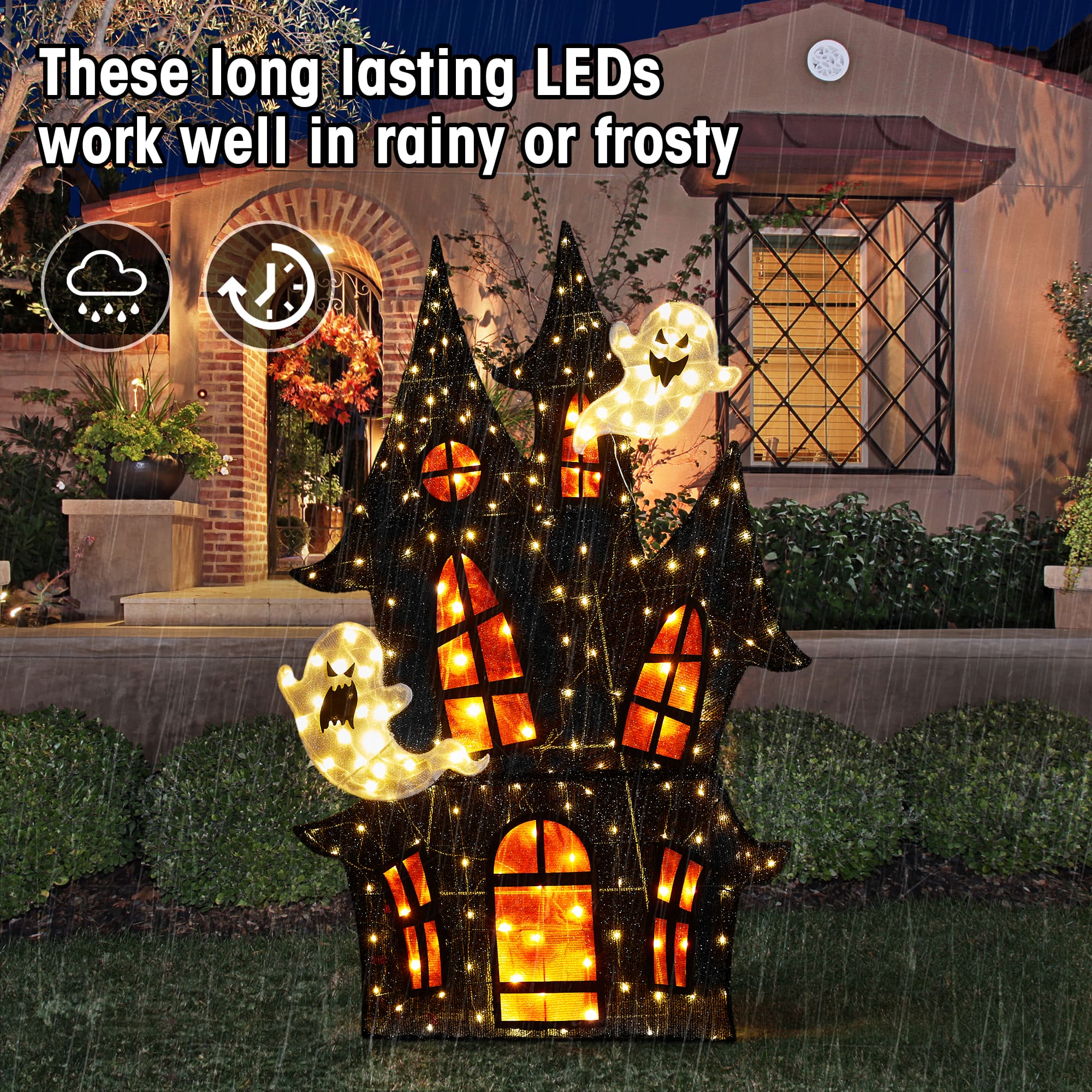 Glitzhome&#xAE; 61.75&#x22;H Lighted Halloween 2D Haunted House Outdoor Decor