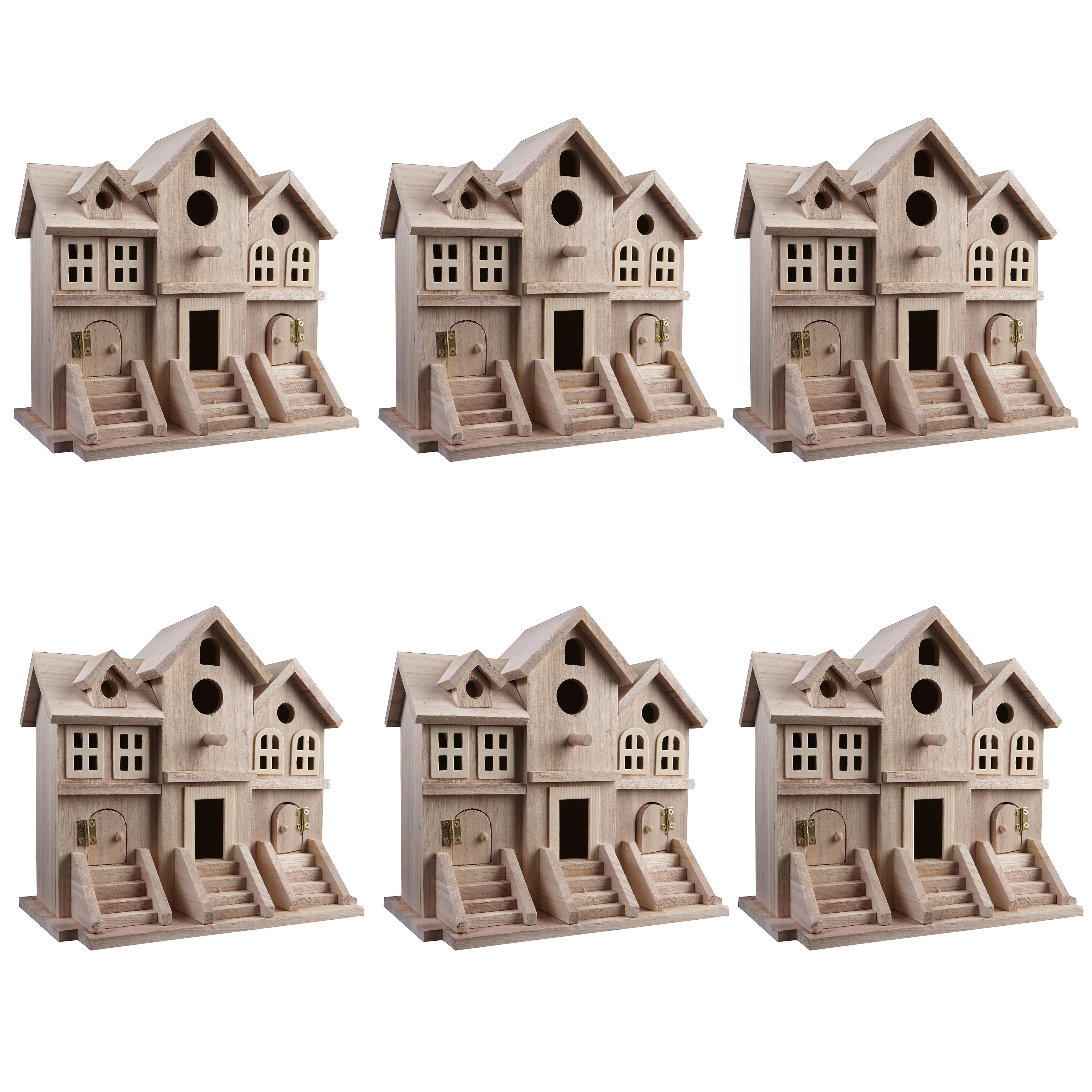6 Pack: 9.5" Wood Brownstone Birdhouse by Make Market®