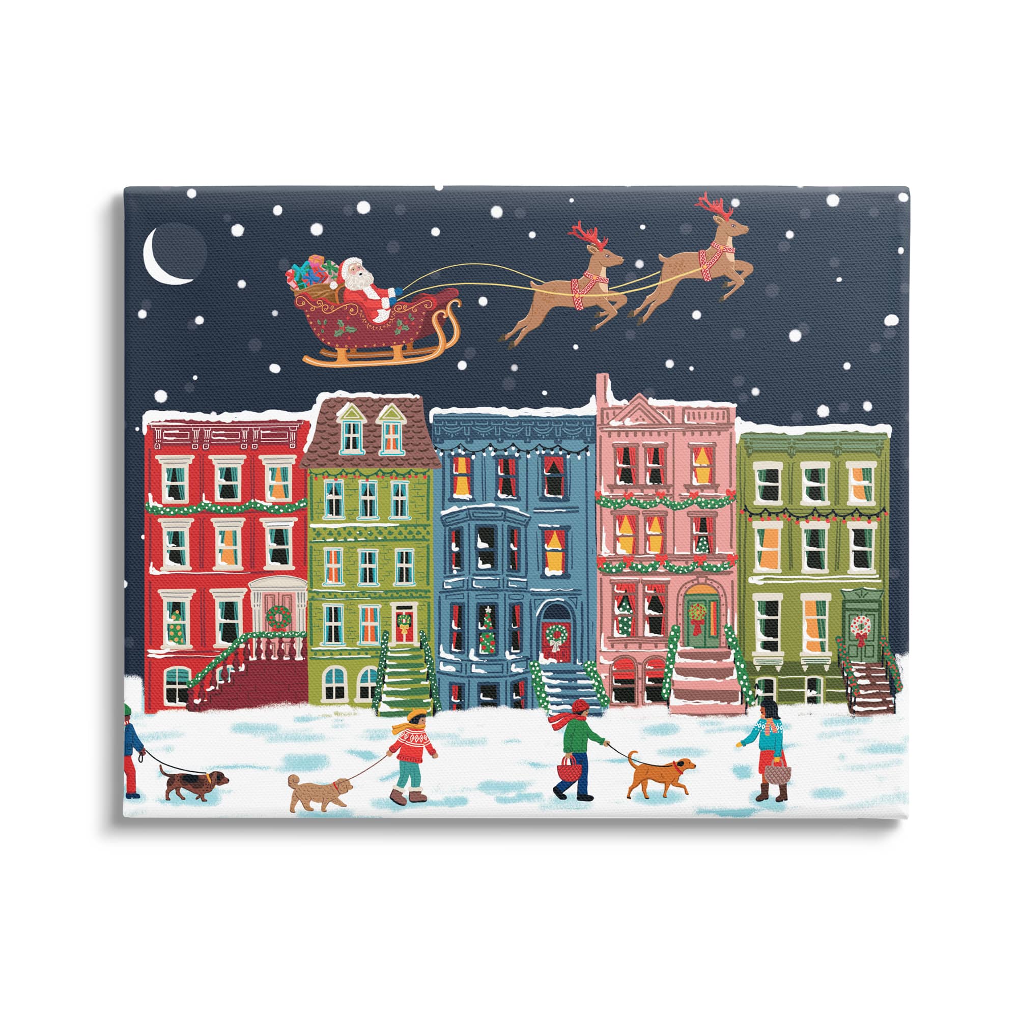 Stupell Industries Snowy Christmas Town Santa Overhead Canvas Wall Art