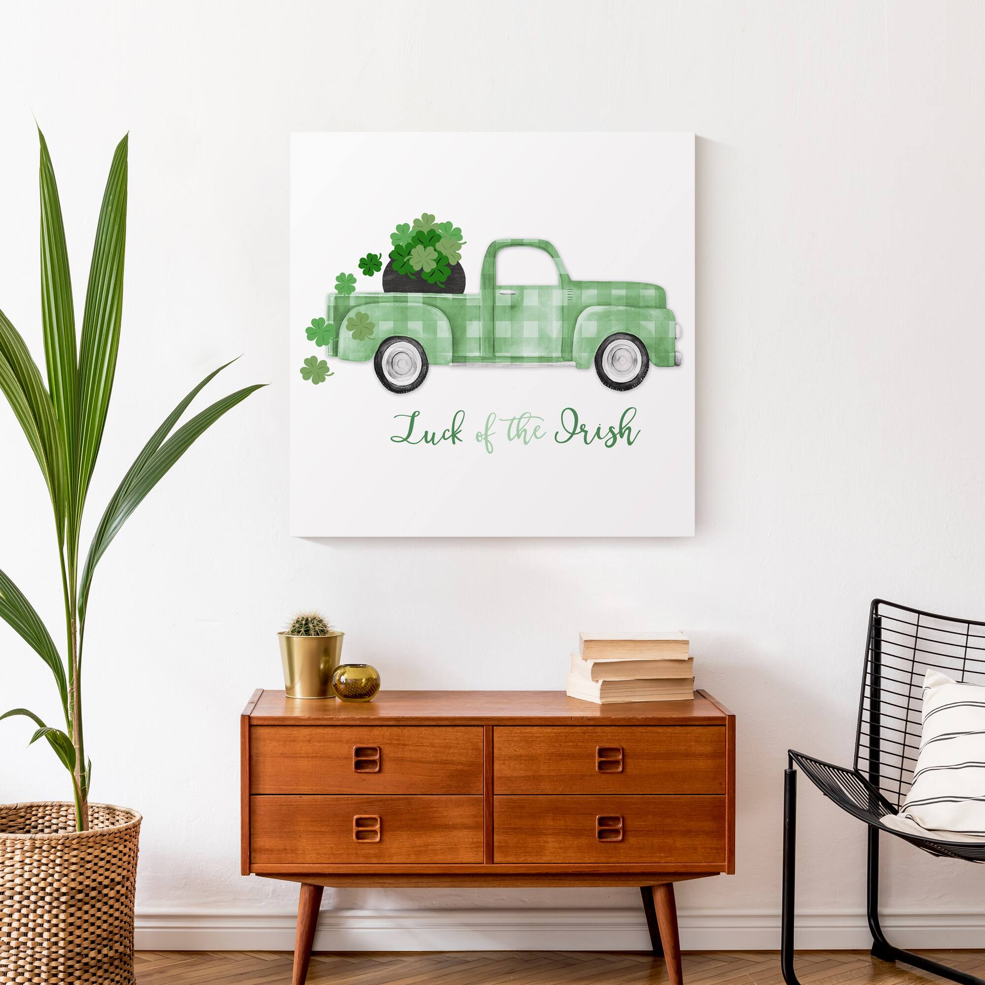 Plaid Green Truck Luck 2 Canvas 24&#x22; x 24&#x22; Canvas Wall Art