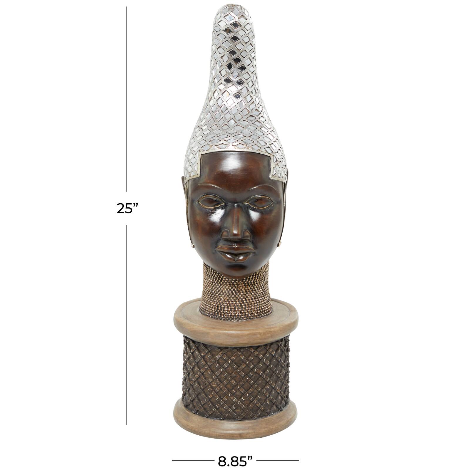 25" Brown & Silver Head Mask Sculpture