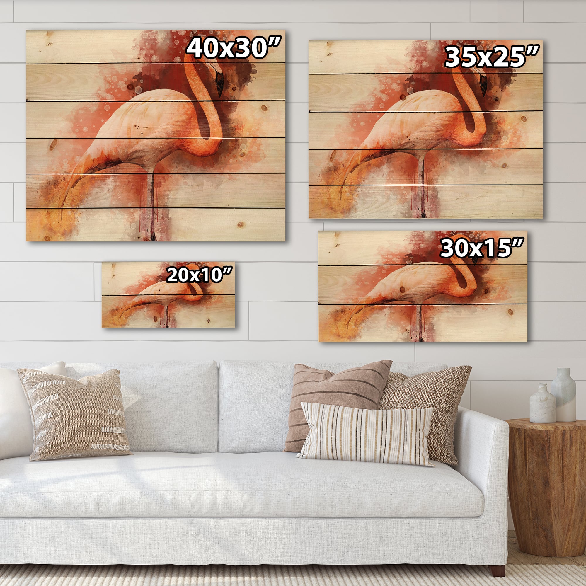 Designart - Portrait of Pink Flamingo II - Farmhouse Print on Natural Pine Wood