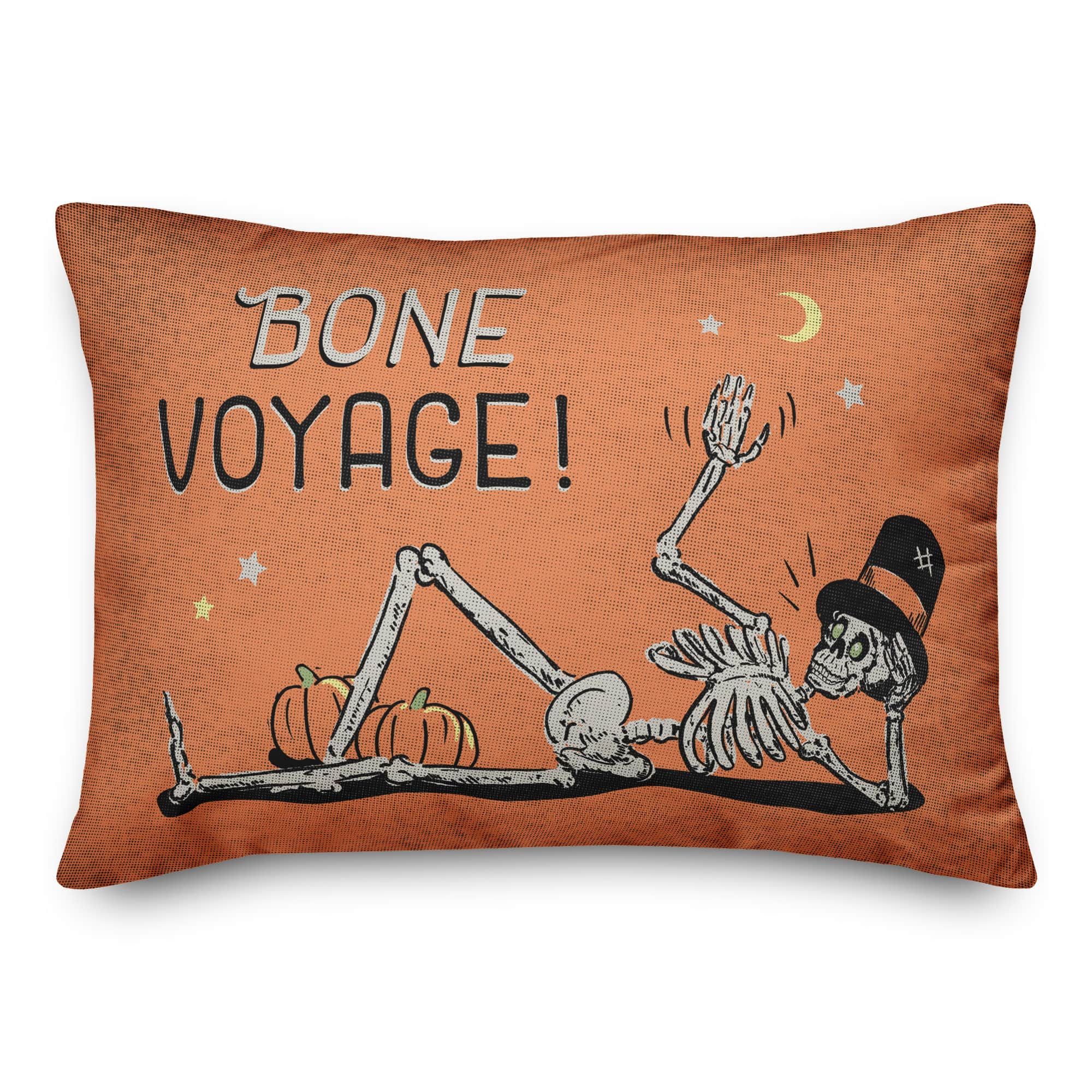 Bone Voyage Retro Skeleton Throw Pillow