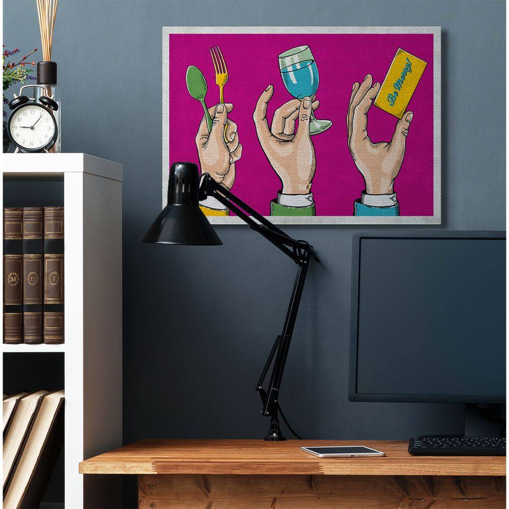 Stupell Industries Eat Drink Be Merry Neon Pink Canvas Wall Art
