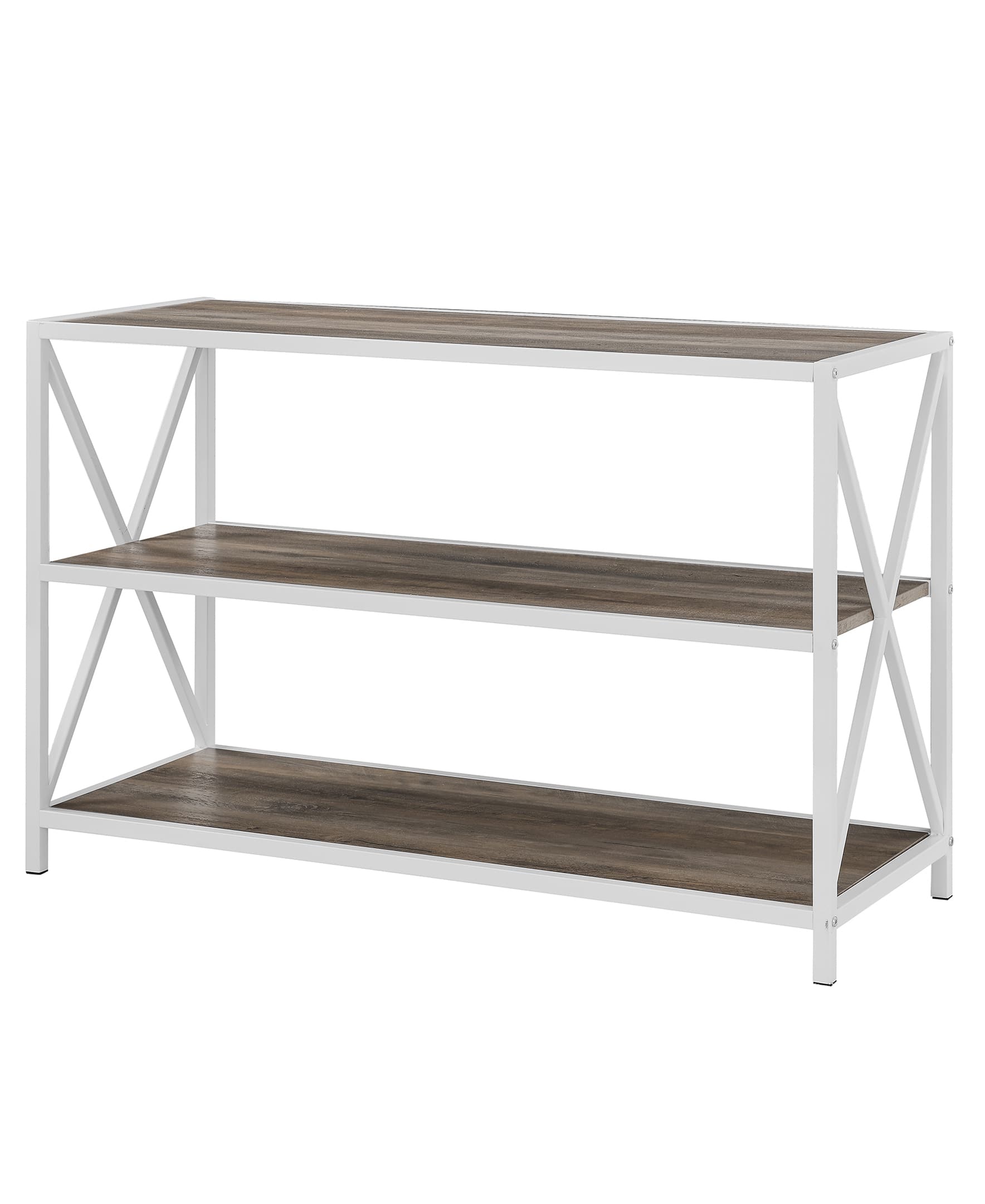 Walker Edison Gray Wash/White Metal X-Frame Industrial Wood Bookshelf
