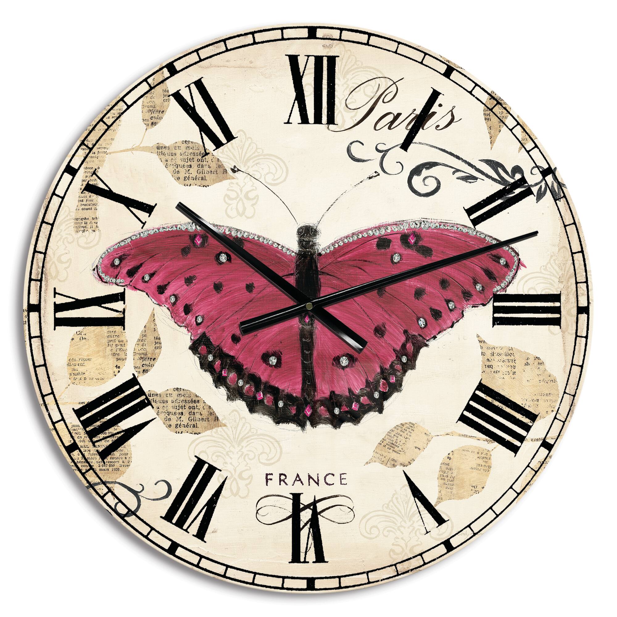 Designart Red Farmhouse Butterfly French Country Wall Clock