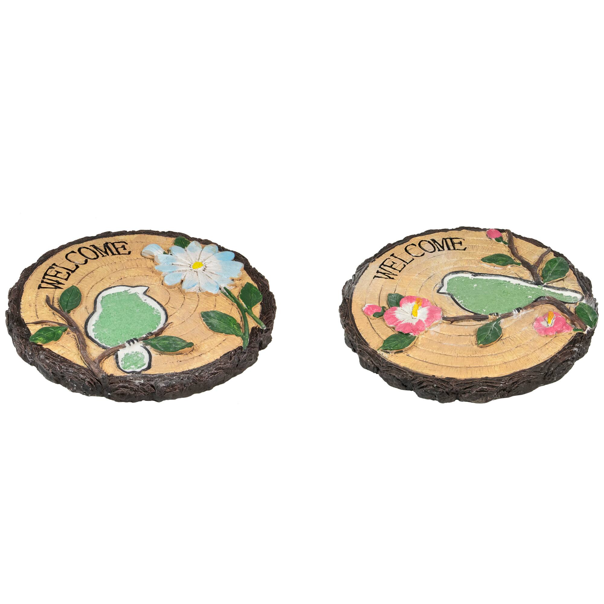 11" Welcome Birds Outdoor Floral Garden Stones Set
