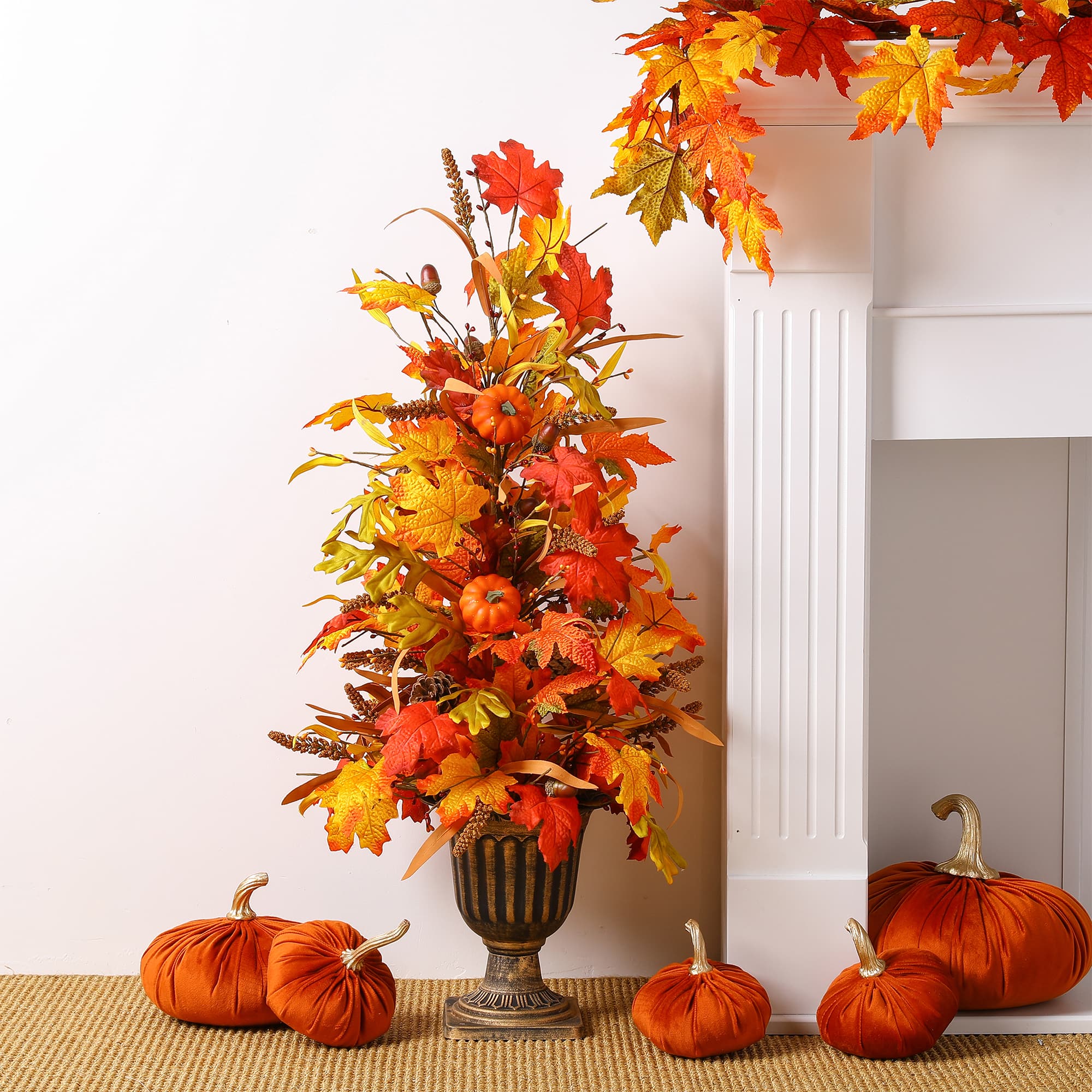 Glitzhome&#xAE; 3ft. Fall Lighted Maple Leaves Tree in Urn with Timer