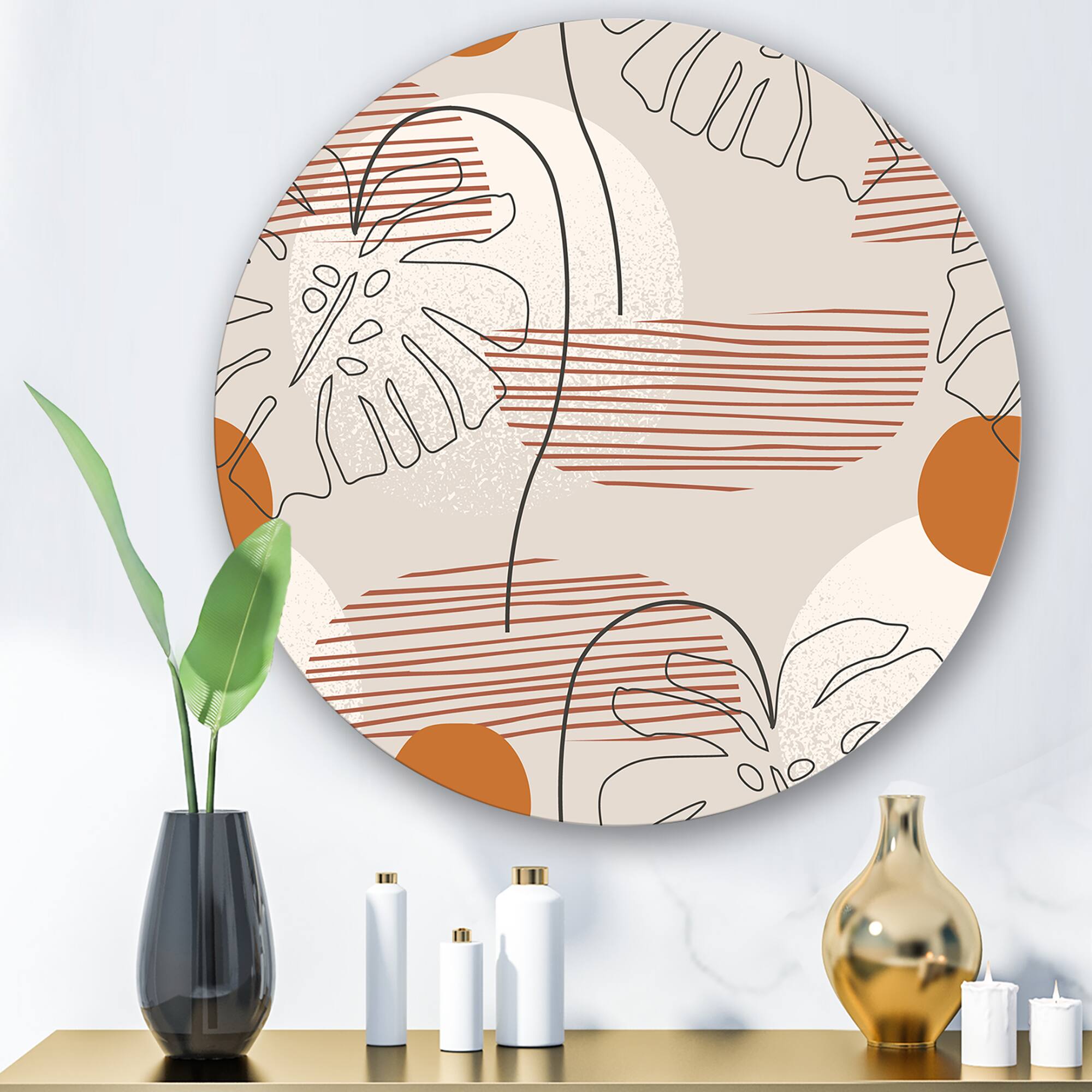 Designart - One Line Art Shapes & Abstract Monstera Leaf