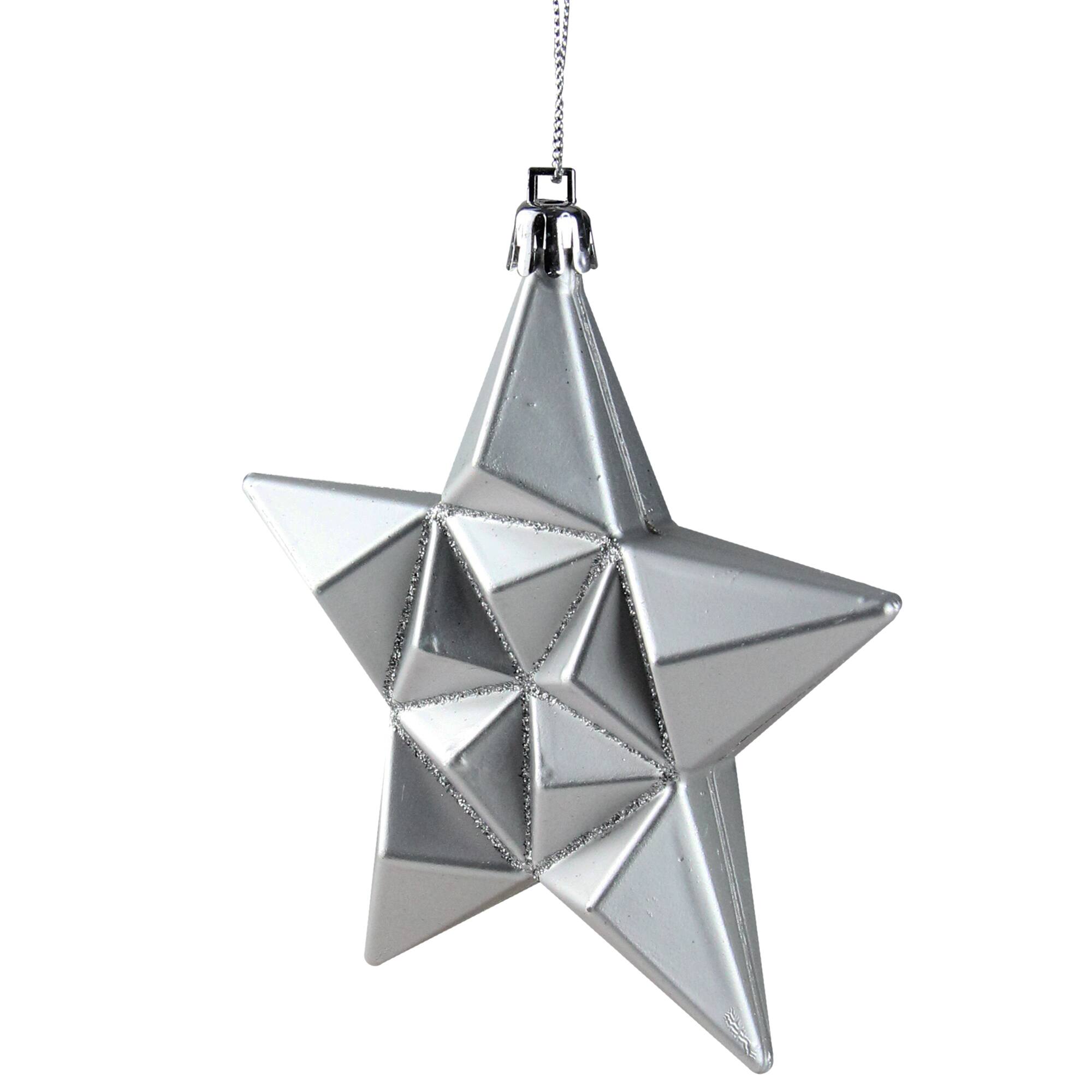12ct. 5" Glitter & Matte Silver Splendor Shatterproof Star Christmas Ornaments