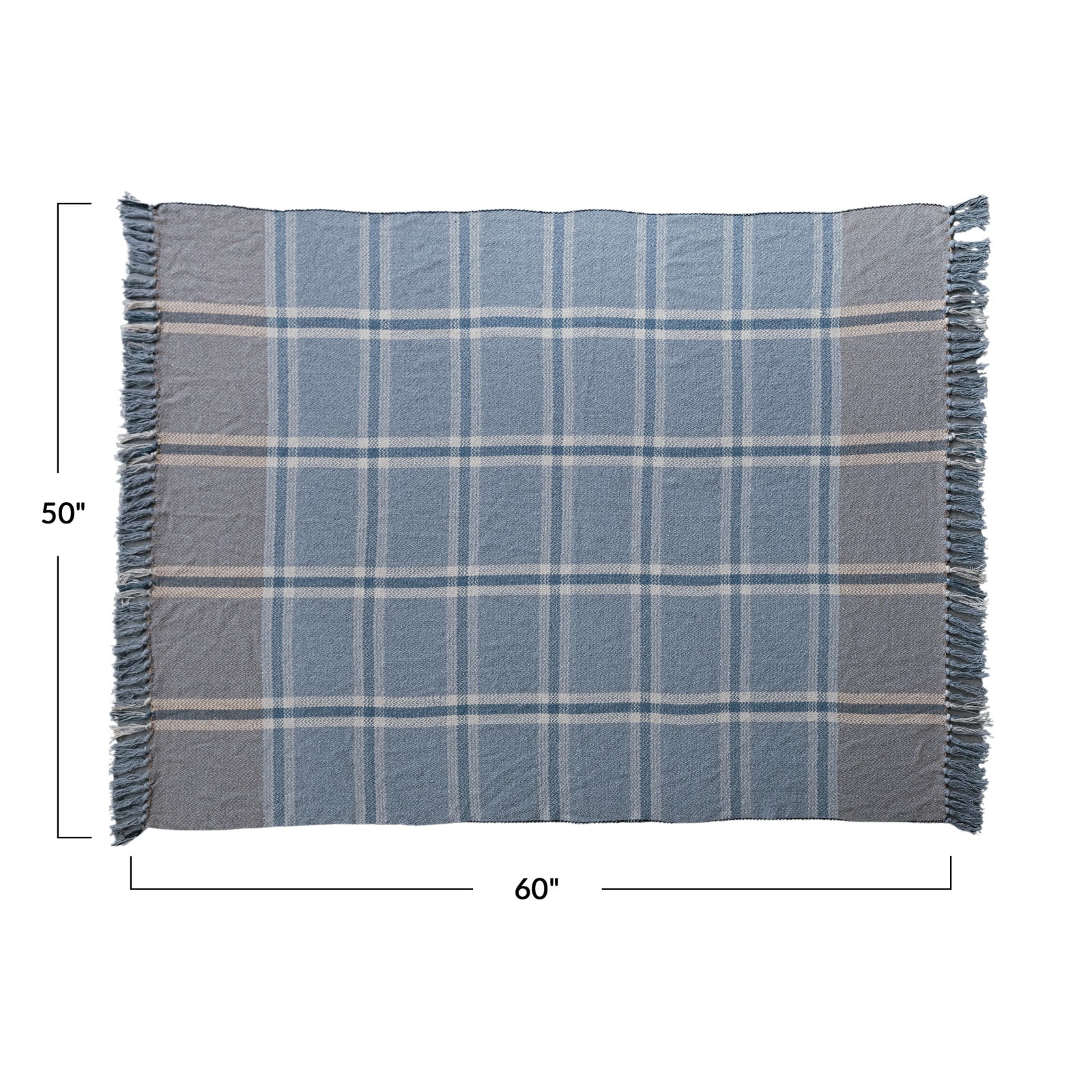 Hello Honey&#xAE; Blue Plaid Cotton Blend Throw with Fringe
