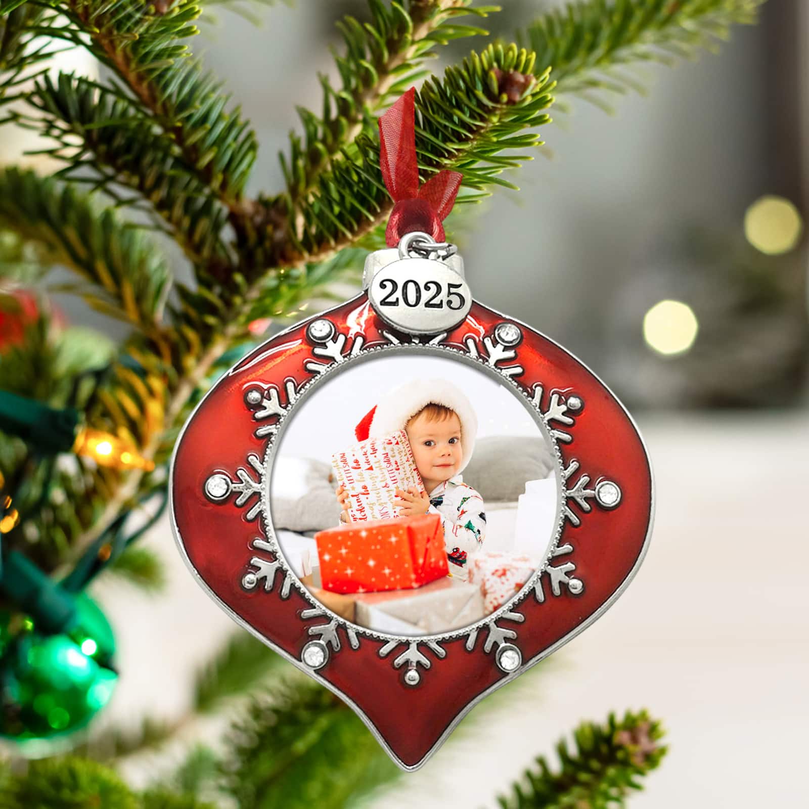 2&#x22; x 2&#x22; Red &#x26; Silver 2025 Onion Ornament Frame by Studio D&#xE9;cor&#xAE;