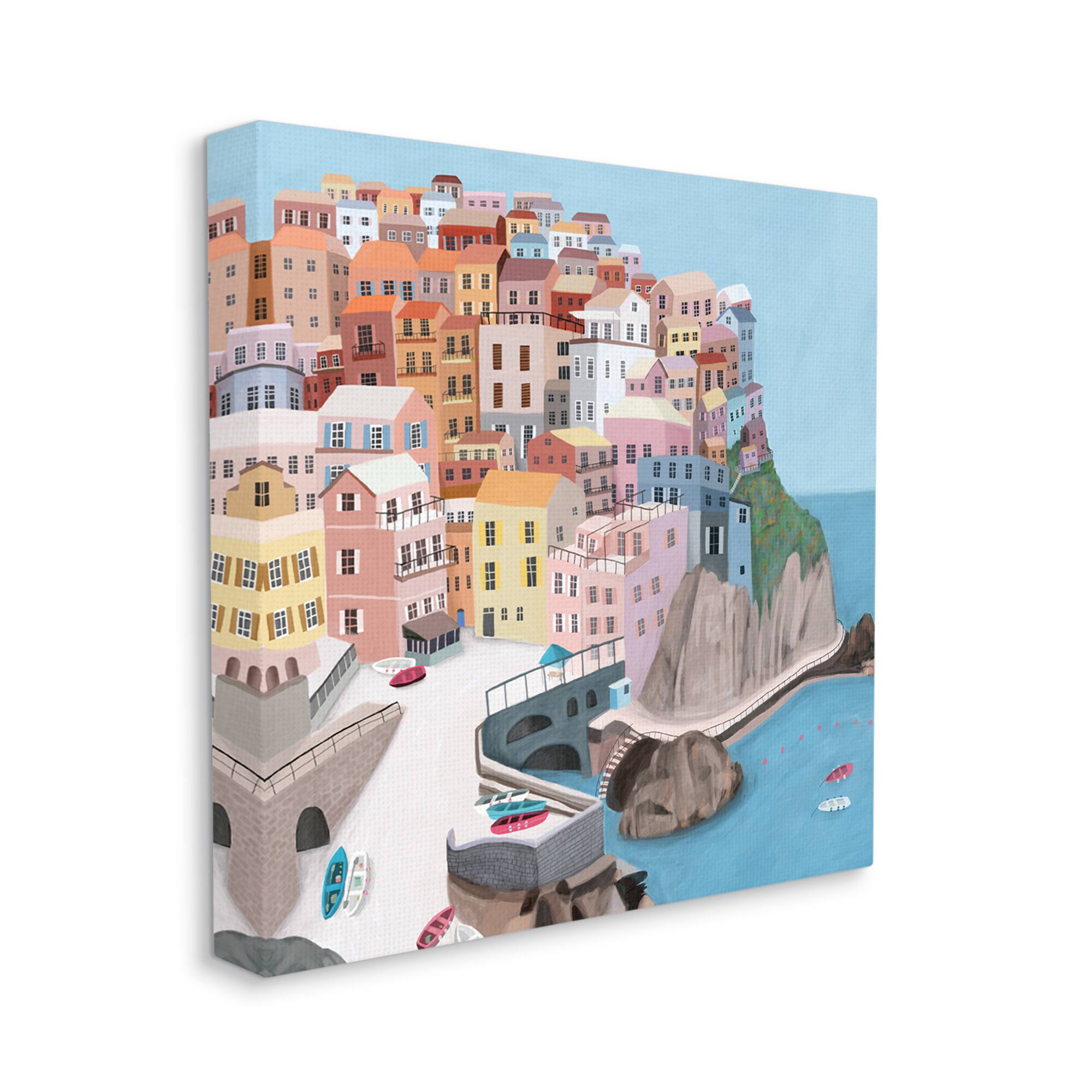 Stupell Industries Cliffside City Skyline Seaside Urban Architecture Canvas Wall Art