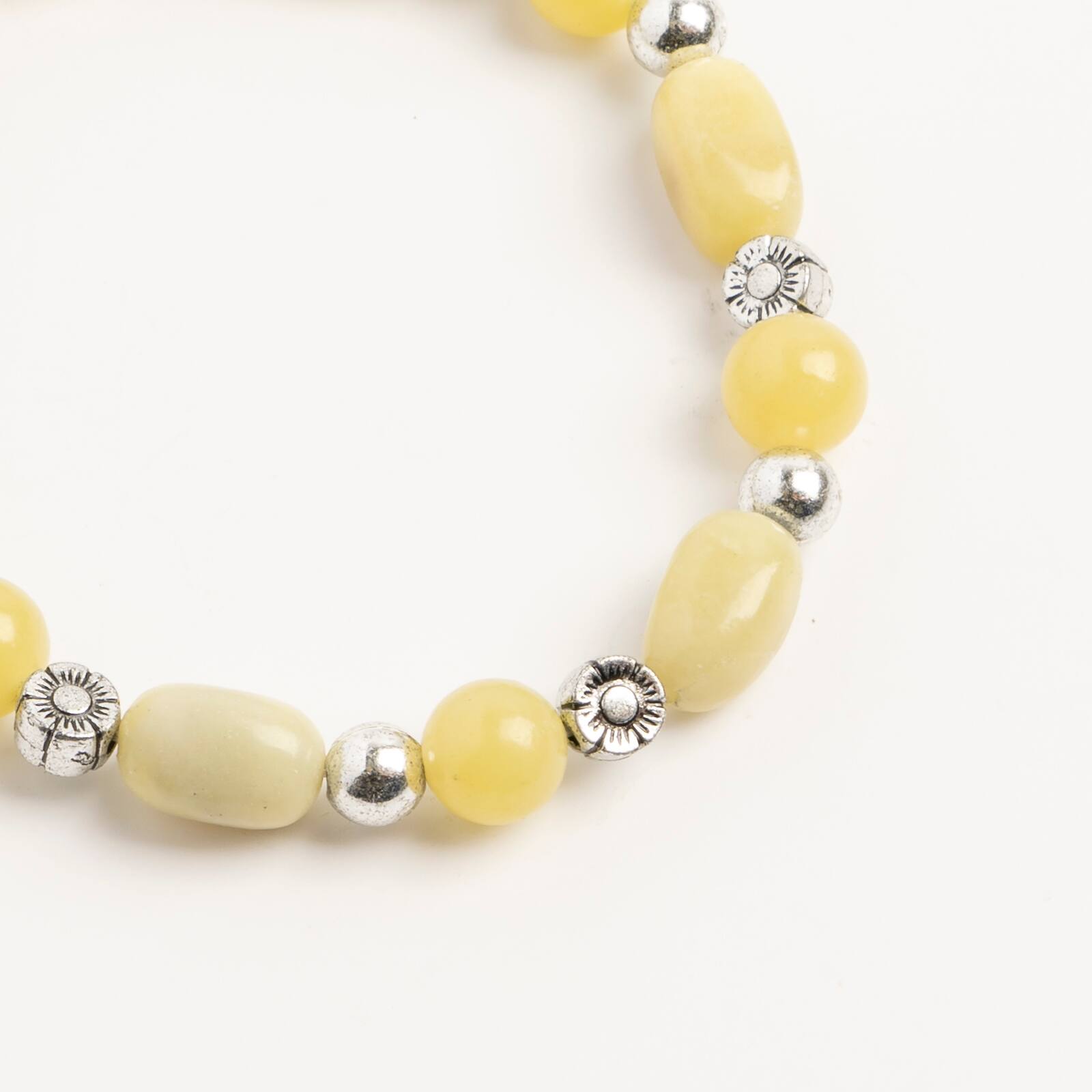 John Bead New Jade Natural Stone Stretch Bracelet with Silver Flower Spacer Beads