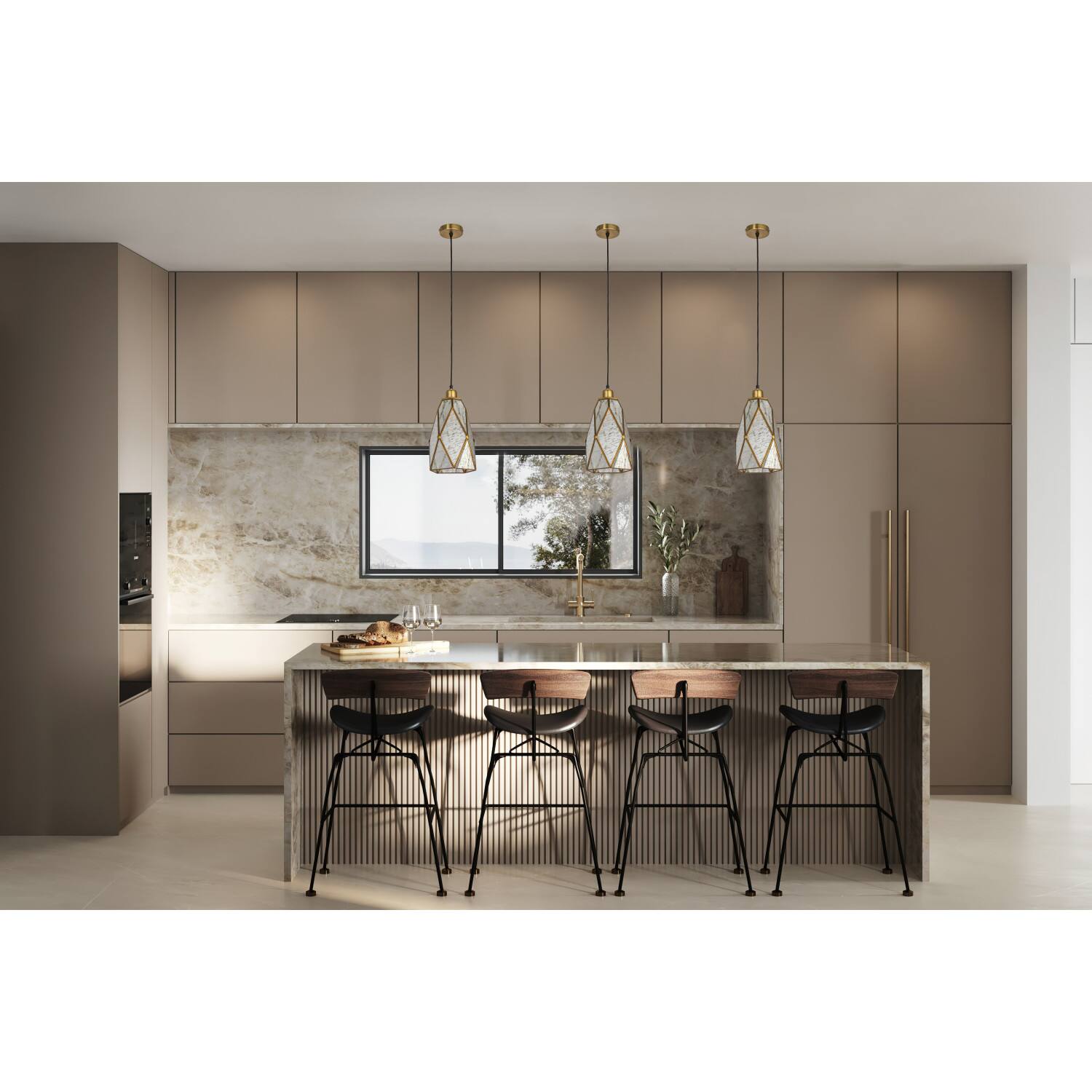 Hello Honey® Antiqued Mirrored Mercury Glass Pendant with Gold Diamond Framework Design