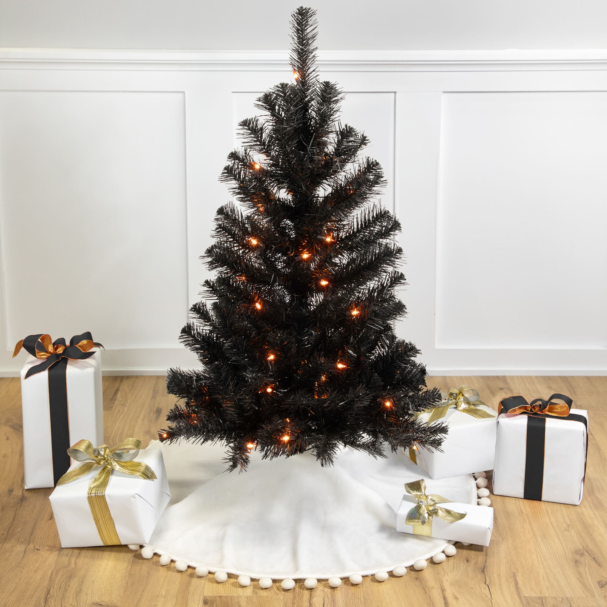 3ft. Pre-Lit Black Noble Spruce Artificial Halloween Tree, Orange Lights