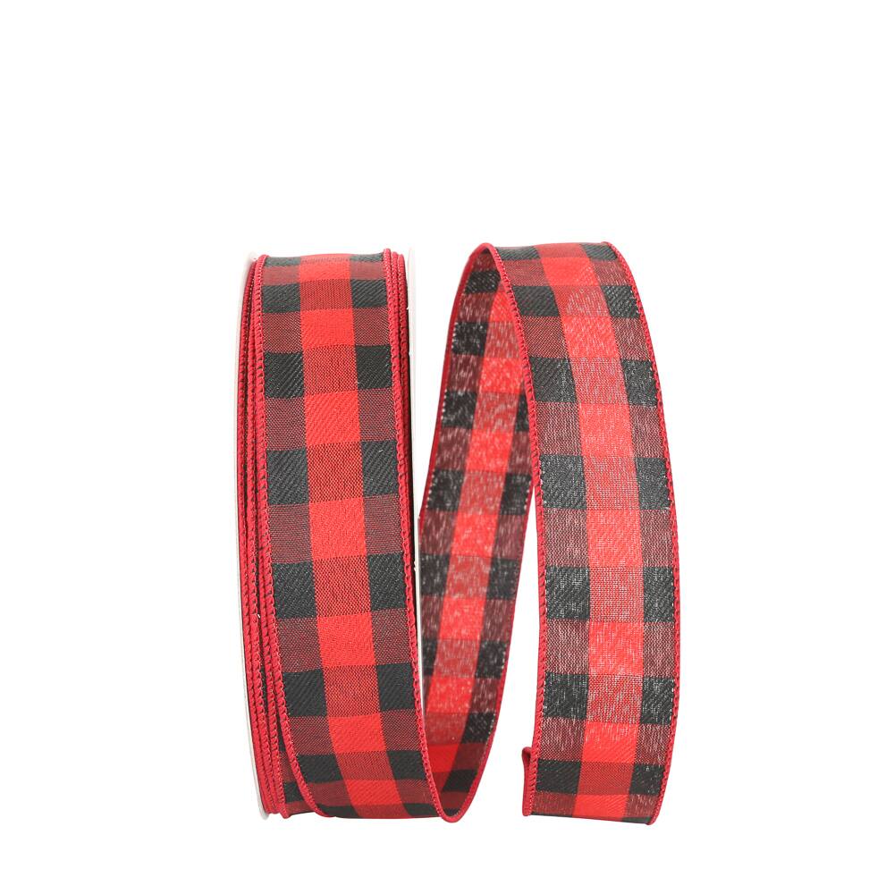JAM Paper 1.5&#x22; x 50yd. Twill Wired Buffalo Plaid Ribbon