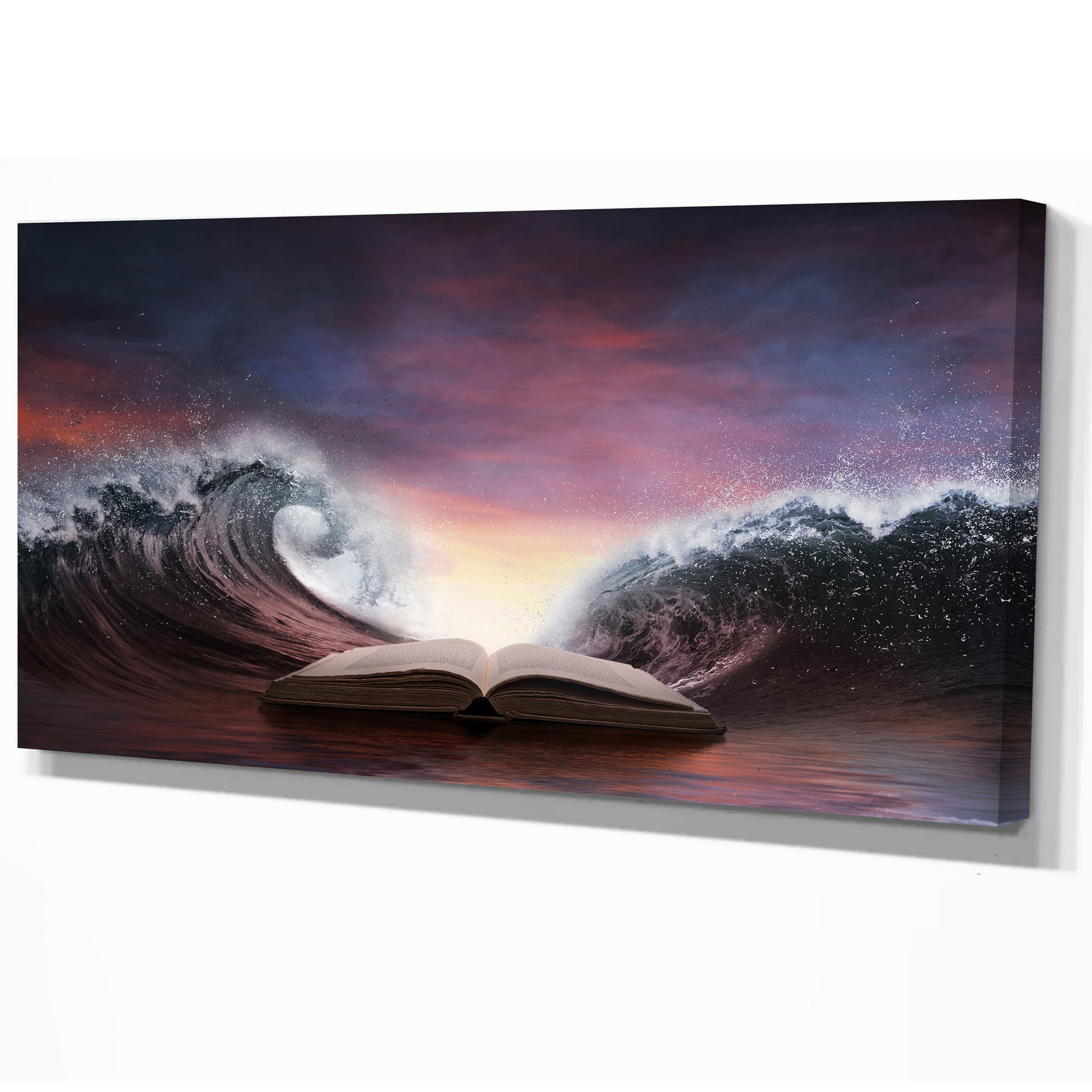 Designart - Bible and two large waves - Sea & Shore Photography on wrapped Canvas