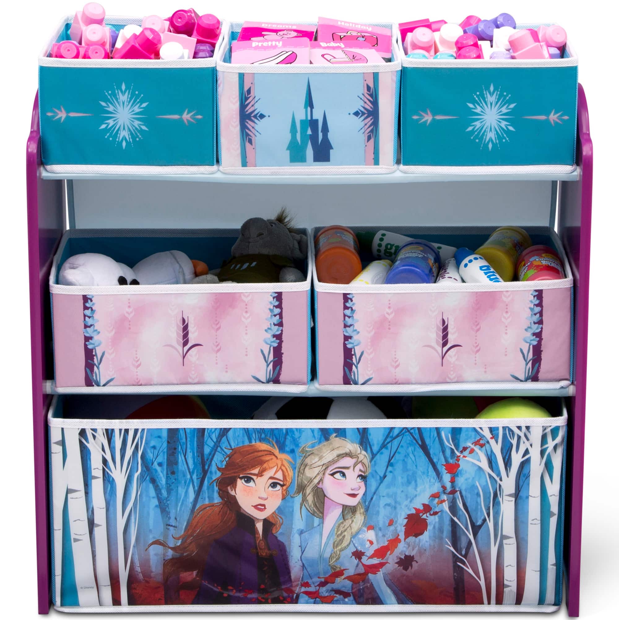 Frozen 2 Toy Box 6 Bin Organizer Storage Kids Furniture Elsa Anna Reuse Stickers 