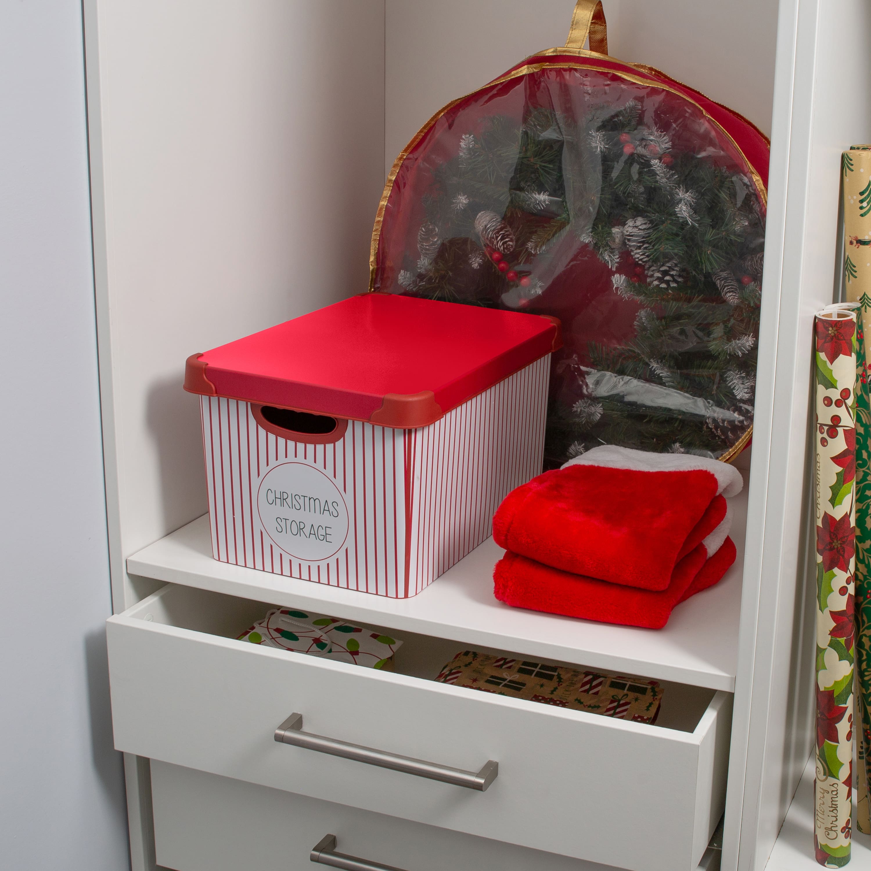 Simplify 15.4&#x22; Christmas 60 Ornament Storage Tote Bin with Straps