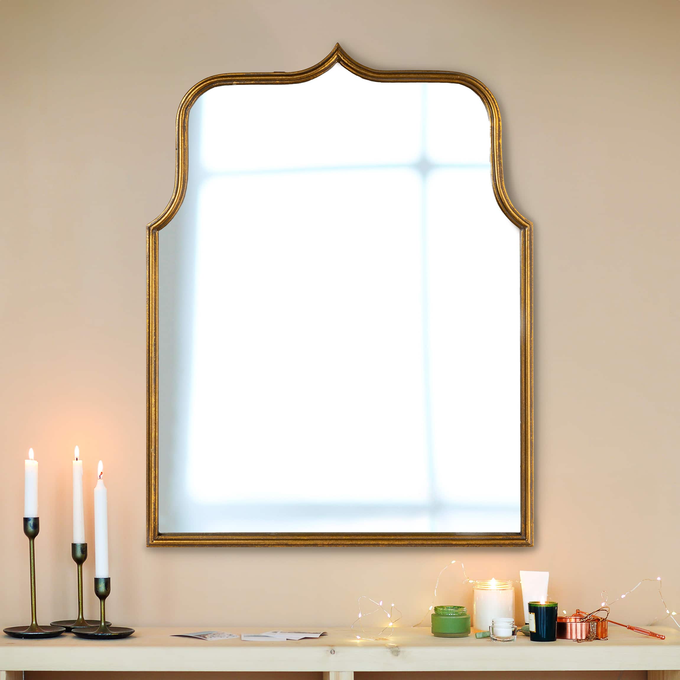 Hello Honey® Antique Goldleaf Arched Floor Length Metal Framed Wall Mirror