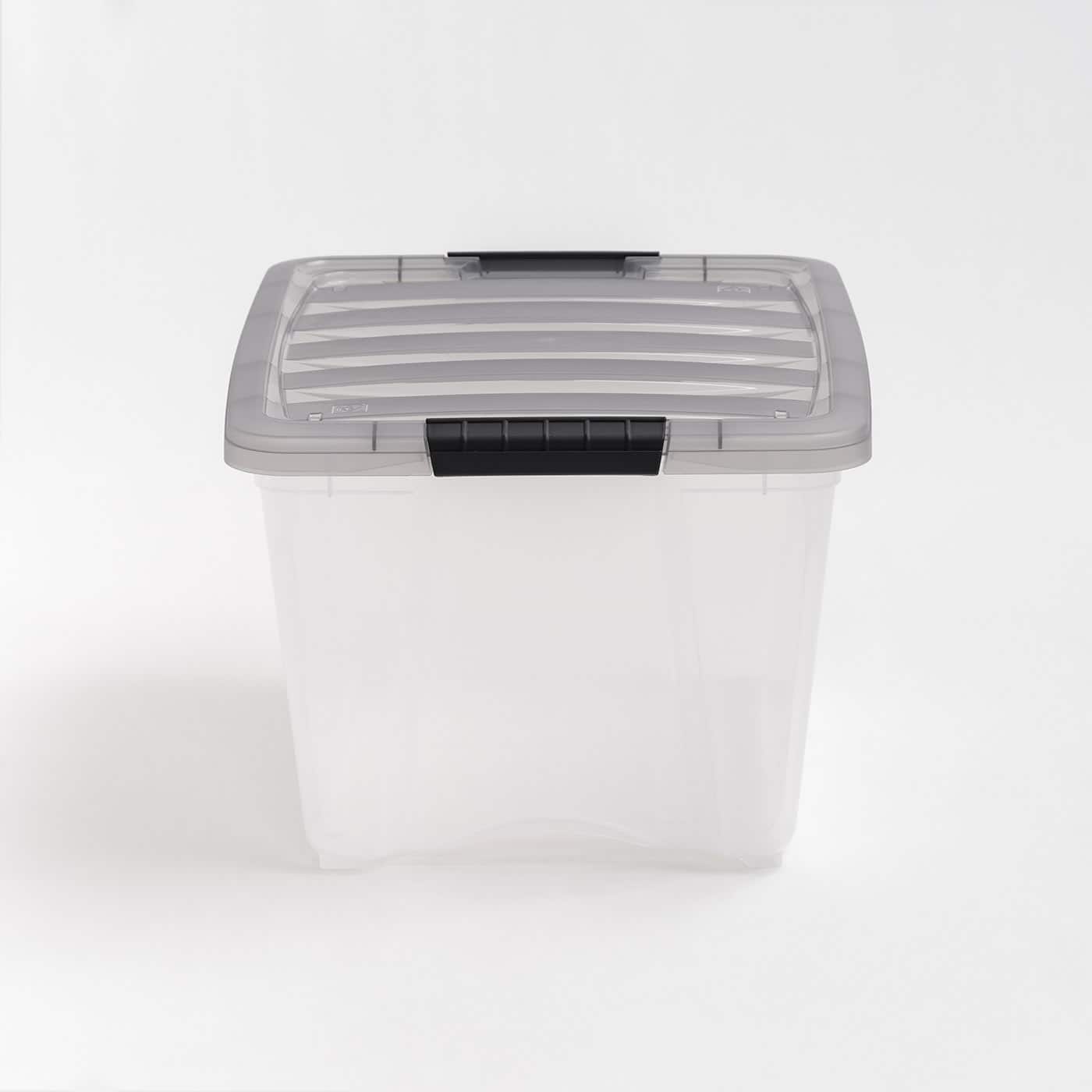 IRIS Stack &#x26; Pull Clear Plastic Storage Boxes with Gray Lid