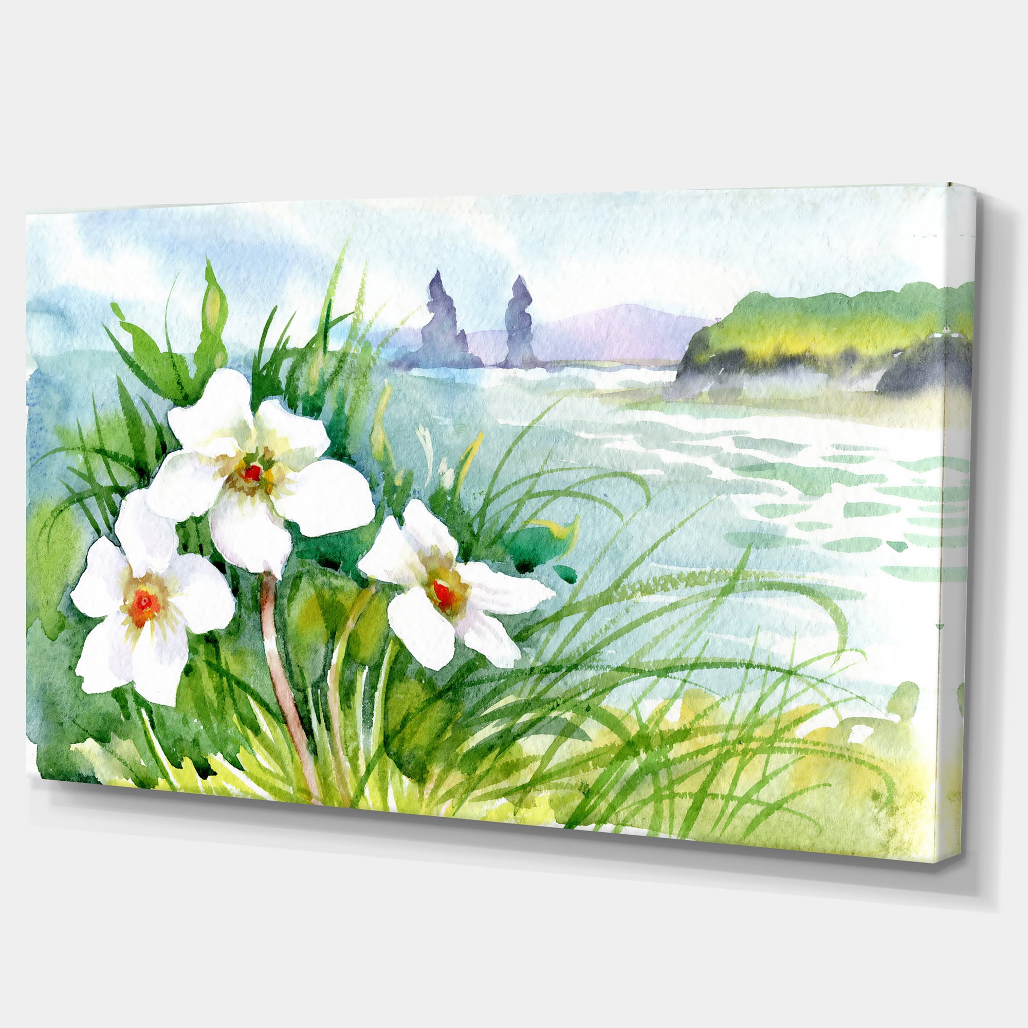 Designart - Blooming Flowers on Summer River - Landscape Artwork Canvas