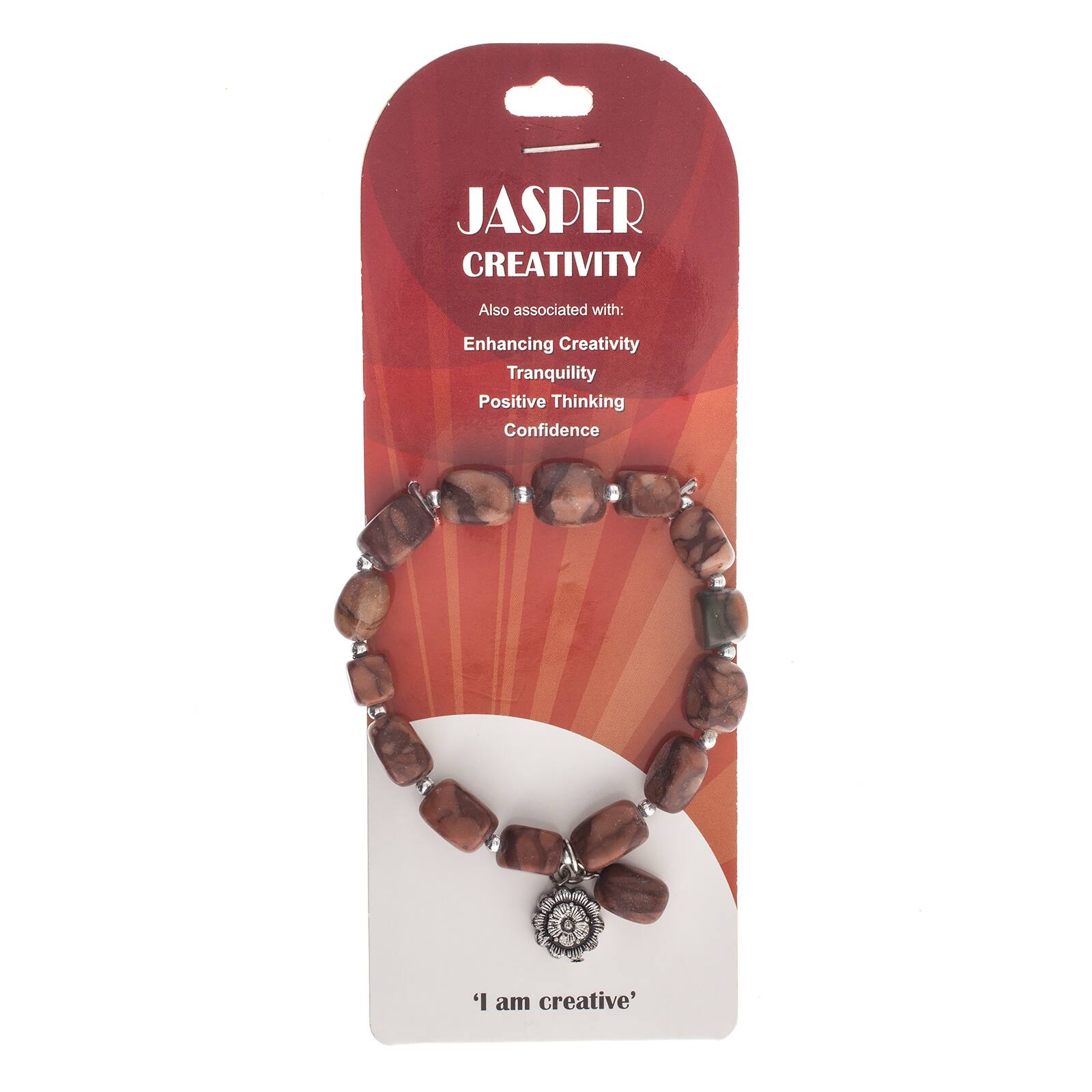 John Bead Jasper Brown Natural Stone Stretch Bracelet with Flower Charm