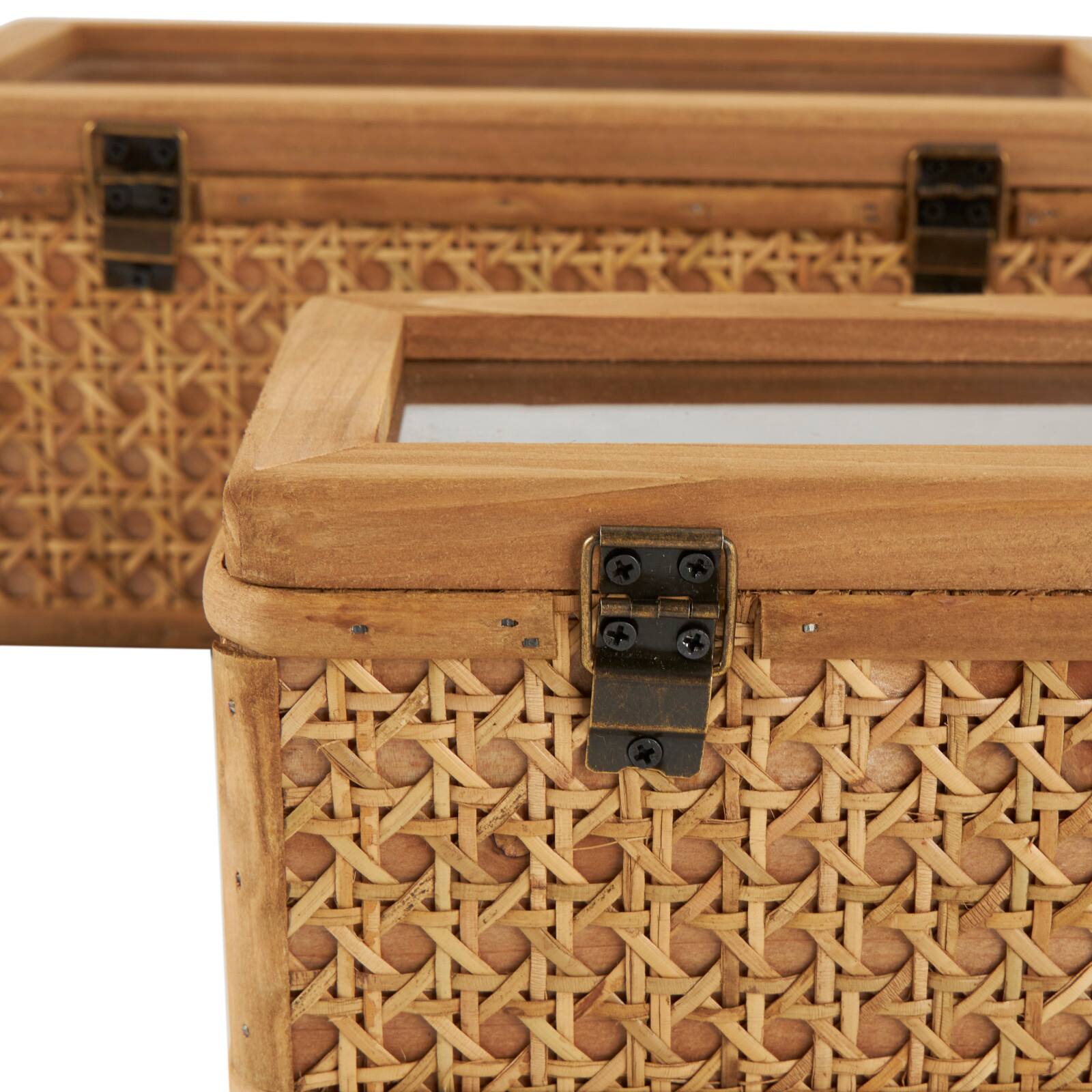 Brown Handmade Woven Rattan Box with Glass Top Set