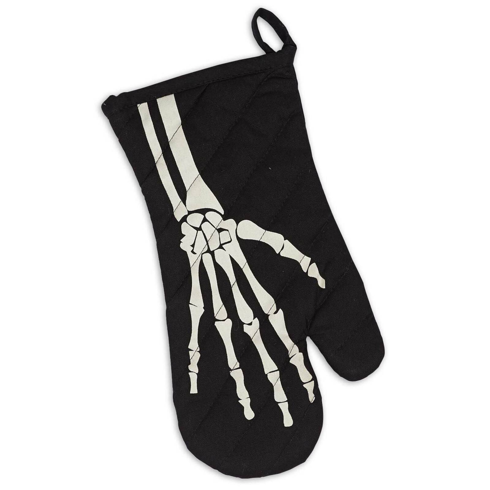 Skeleton Print Apron & Oven Mitt Kitchen Set
